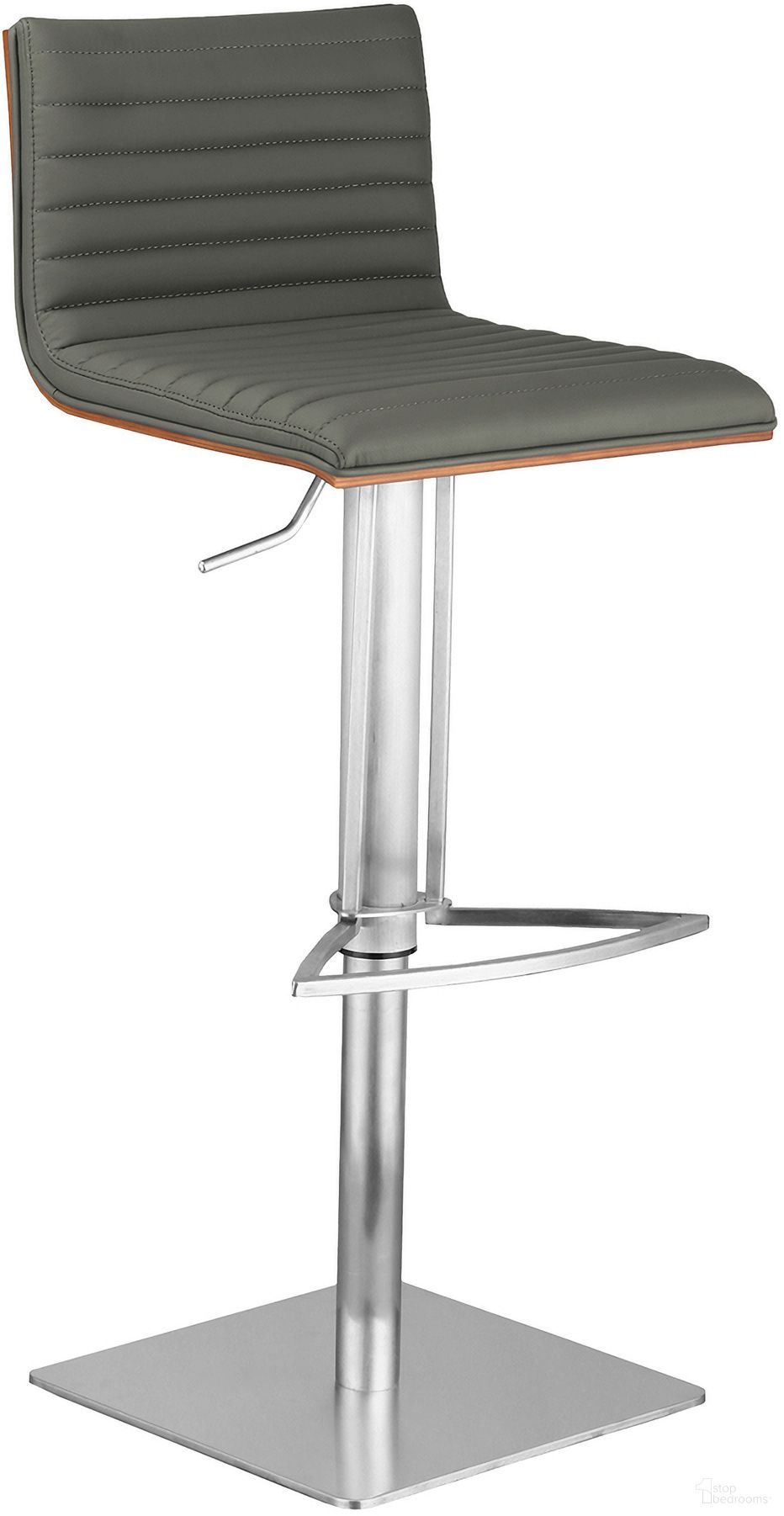 The appearance of Cafe Adjustable Height Swivel Gray Faux Leather and Walnut Wood Bar Stool with Brushed Stainless Steel Base designed by Armen Living in the modern / contemporary interior design. This gray piece of furniture was selected by 1StopBedrooms from Cafe Collection to add a touch of cosiness and style into your home. Sku: LCCASWBAGRB201. Material: Stainless Steel.