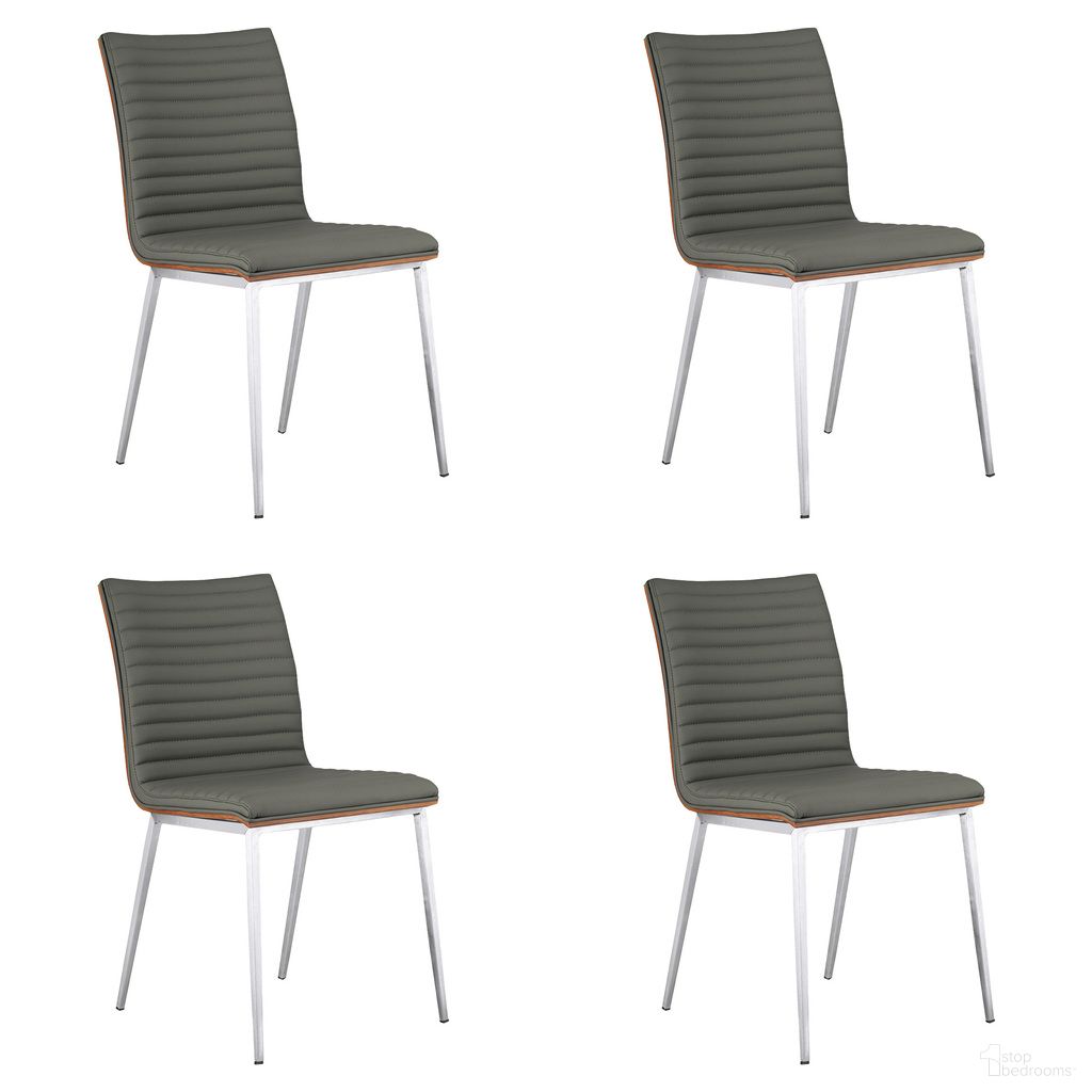 The appearance of Cafe Brushed Stainless Steel Dining Chair Set of 4 In Gray and Walnut designed by Armen Living in the modern / contemporary interior design. This gray and walnut piece of furniture  was selected by 1StopBedrooms from Cafe Collection to add a touch of cosiness and style into your home. Sku: LCCACHGRB201;LCCACHGRB201. Material: Stainless Steel. Chair Type: Side Chair.