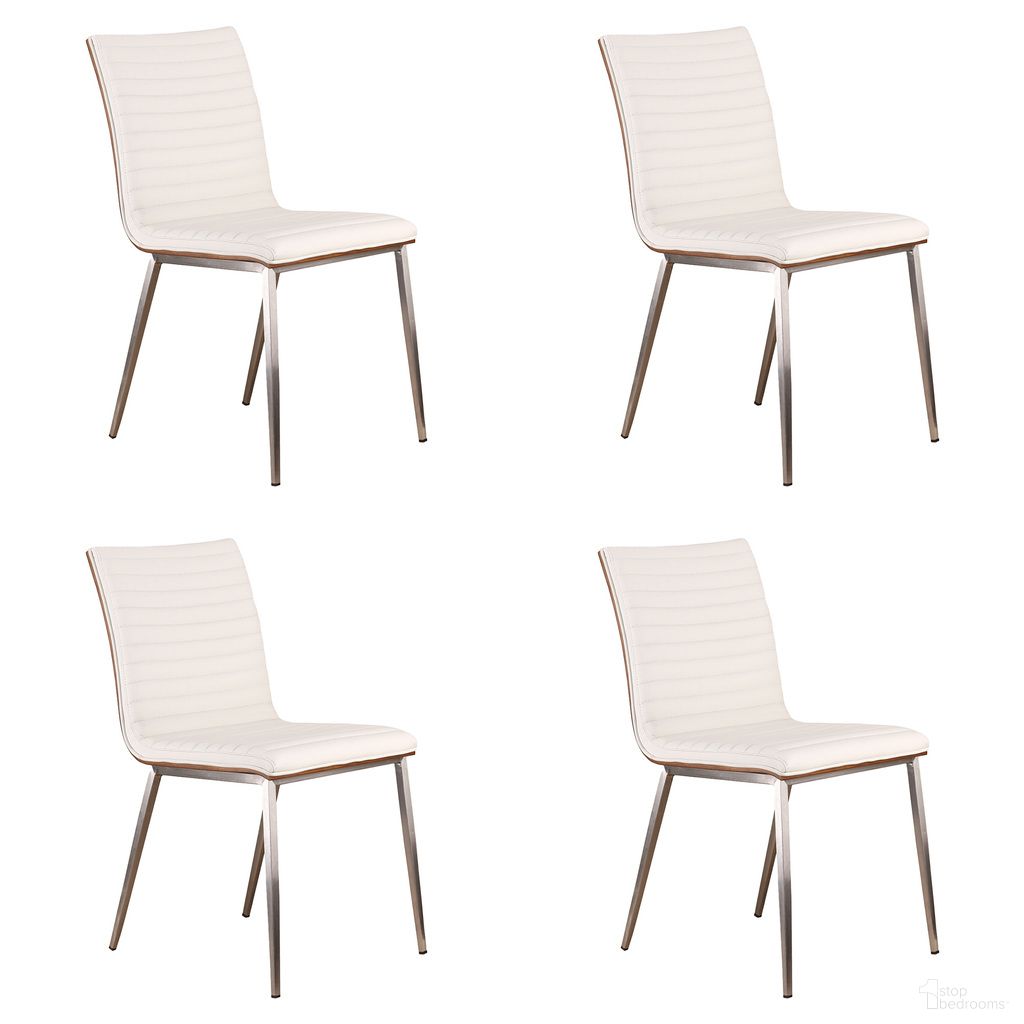 The appearance of Cafe Brushed Stainless Steel Dining Chair Set of 4 In White and Walnut designed by Armen Living in the modern / contemporary interior design. This walnut and white piece of furniture was selected by 1StopBedrooms from Cafe Collection to add a touch of cosiness and style into your home. Sku: LCCACHWHB201;LCCACHWHB201. Material: Stainless Steel. Chair Type: Side Chair.