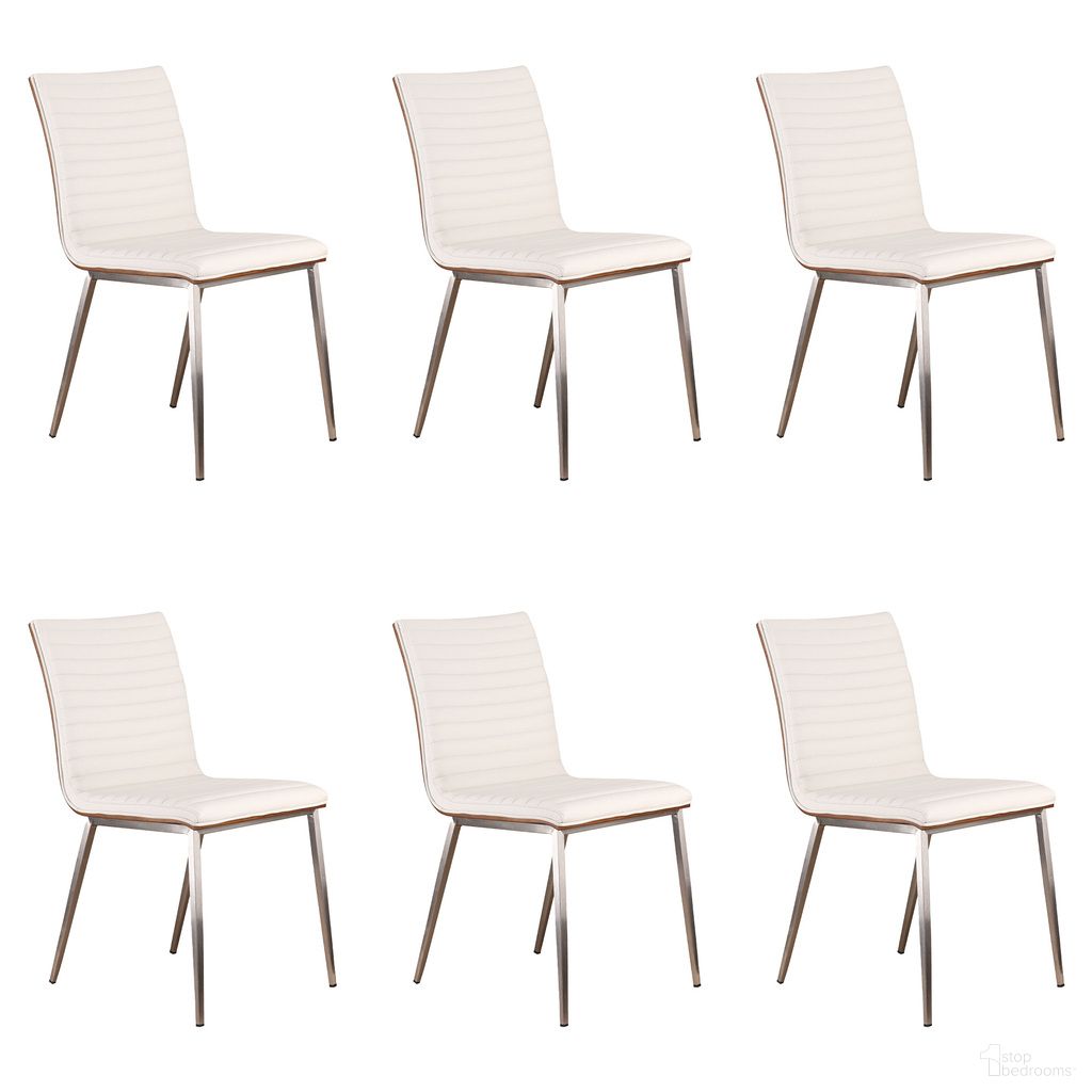 The appearance of Cafe Brushed Stainless Steel Dining Chair Set of 6 In White and Walnut designed by Armen Living in the modern / contemporary interior design. This walnut and white piece of furniture was selected by 1StopBedrooms from Cafe Collection to add a touch of cosiness and style into your home. Sku: LCCACHWHB201;LCCACHWHB201;LCCACHWHB201. Material: Stainless Steel. Chair Type: Side Chair.