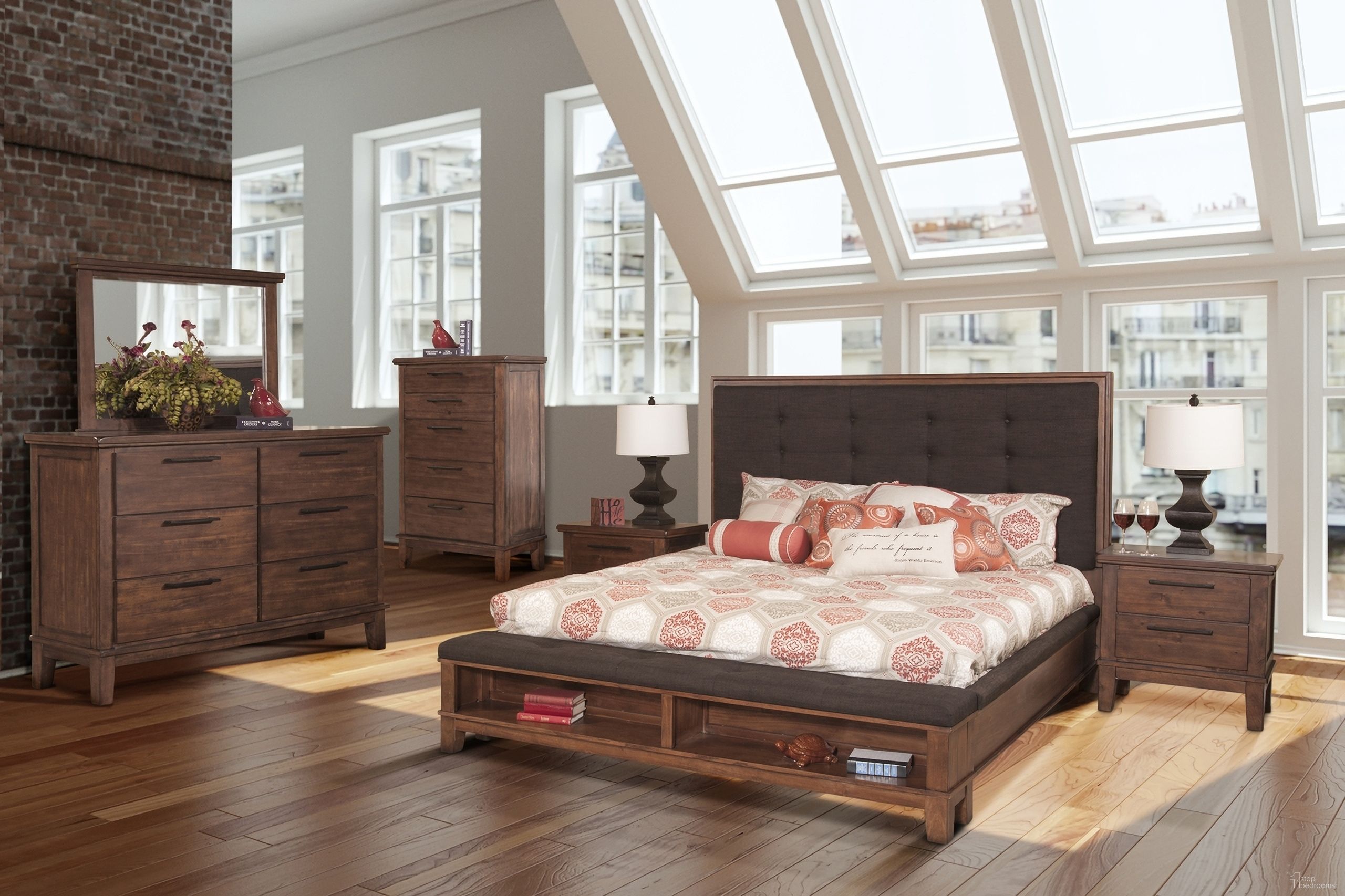 The appearance of Cagney Chestnut Upholstered Panel Bedroom Set designed by New Classic in the transitional interior design. This brown piece of furniture was selected by 1StopBedrooms from Cagney Collection to add a touch of cosiness and style into your home. Sku: B594-310-320-330;B594-040. Bed Type: Panel Bed. Material: Wood. Bed Size: Queen.