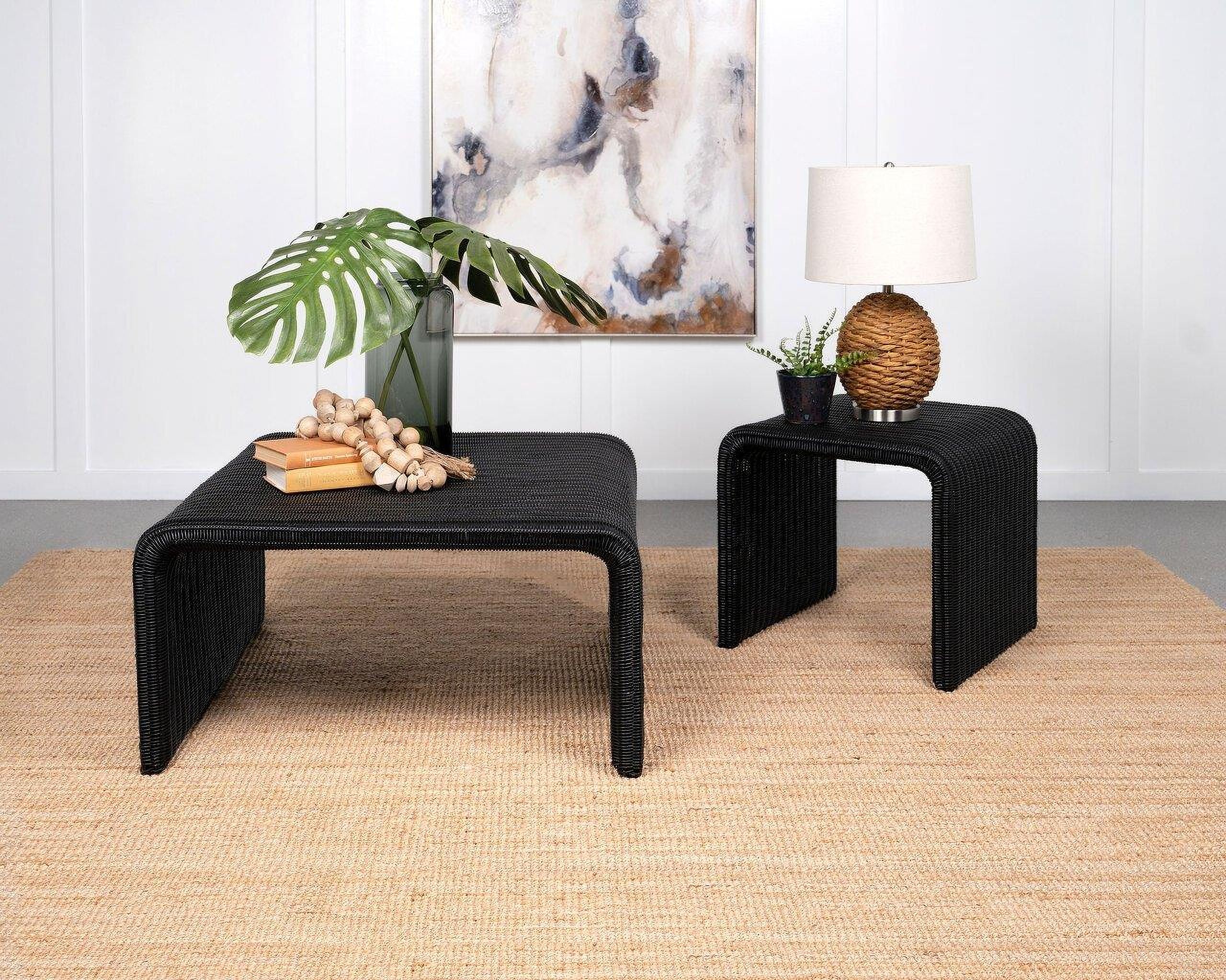 The appearance of Cahya Occasional Table Set In Black designed by Coaster in the coastal interior design. This black piece of furniture  was selected by 1StopBedrooms from Cahya Collection to add a touch of cosiness and style into your home. Sku: 708518;708517. Material: Rattan.