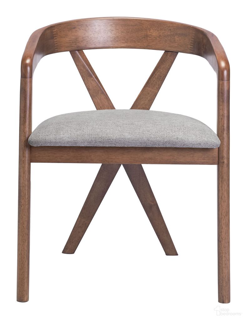 The appearance of Cairo Dining Chair In Dove Gray and Walnut designed by Zuo Modern in the modern / contemporary interior design. This dove gray and walnut piece of furniture  was selected by 1StopBedrooms from Cairo Collection to add a touch of cosiness and style into your home. Sku: 110397. Material: Polyester. Chair Type: Arm Chair.