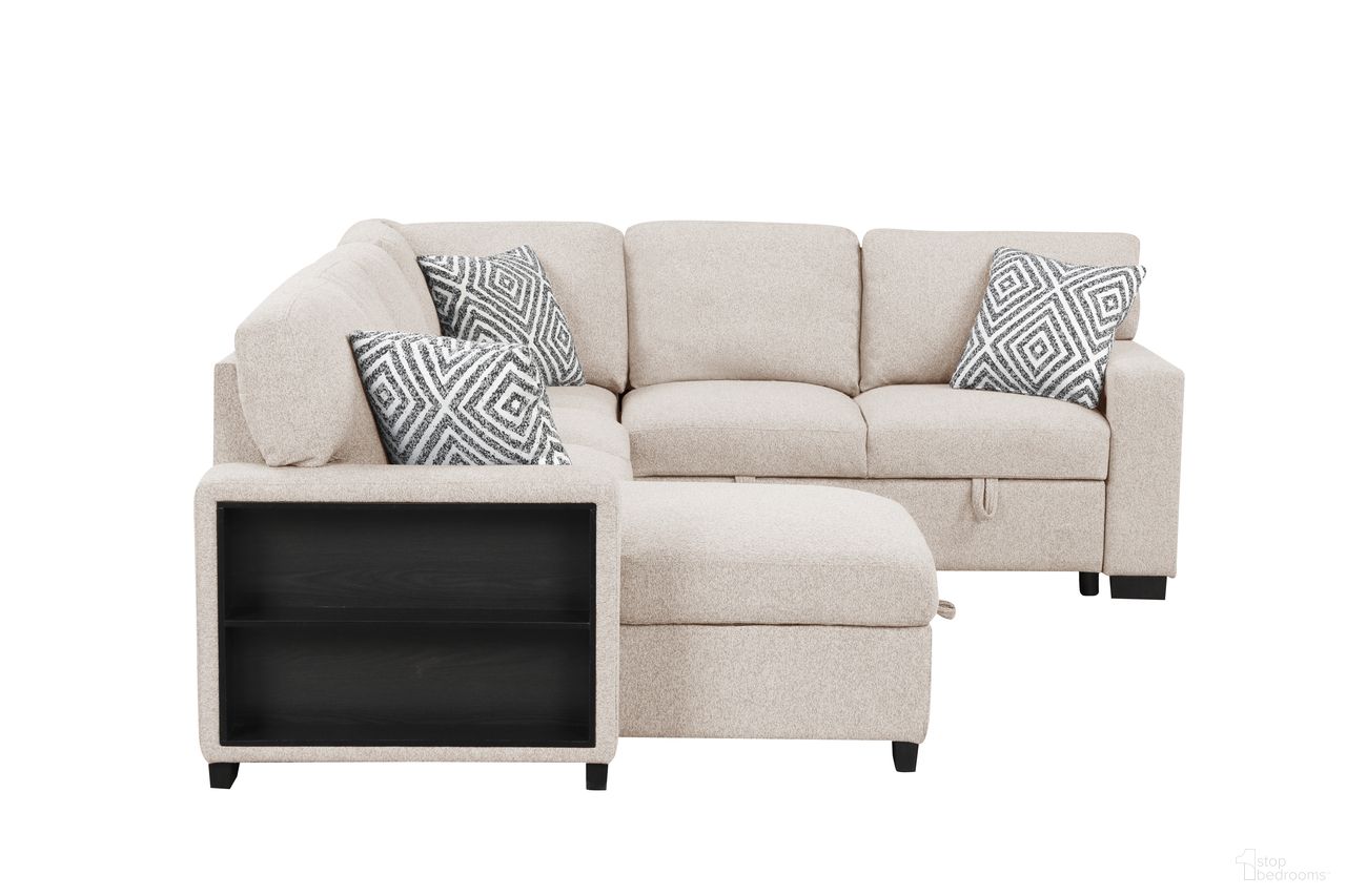 The appearance of Cairo Sleeper Sectional In Beige and Black designed by Galaxy Home Furnishings in the modern / contemporary interior design. This black and beige piece of furniture was selected by 1StopBedrooms from Cairo Collection to add a touch of cosiness and style into your home. Sku: 601955556231-1;601955556231-2;601955556231-3;601955556231-4;601955556231-5. Material: Fabric.