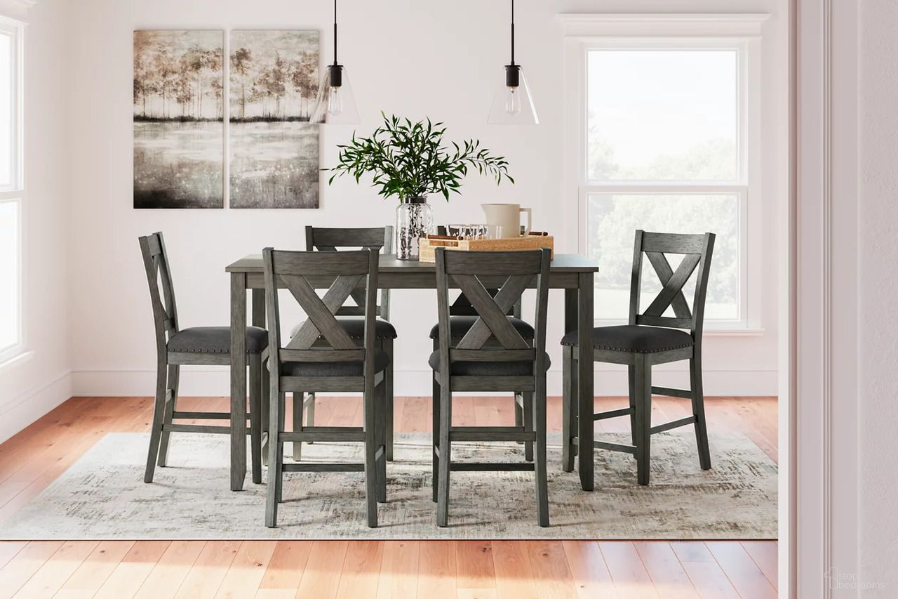 The appearance of Caitbrook Gray Rectangular Dining Room Counter Set designed by Signature Design by Ashley in the transitional interior design. This gray piece of furniture was selected by 1StopBedrooms from Caitbrook Collection to add a touch of cosiness and style into your home. Sku: D388-423. Material: Fabric. Size: 60" x 36".