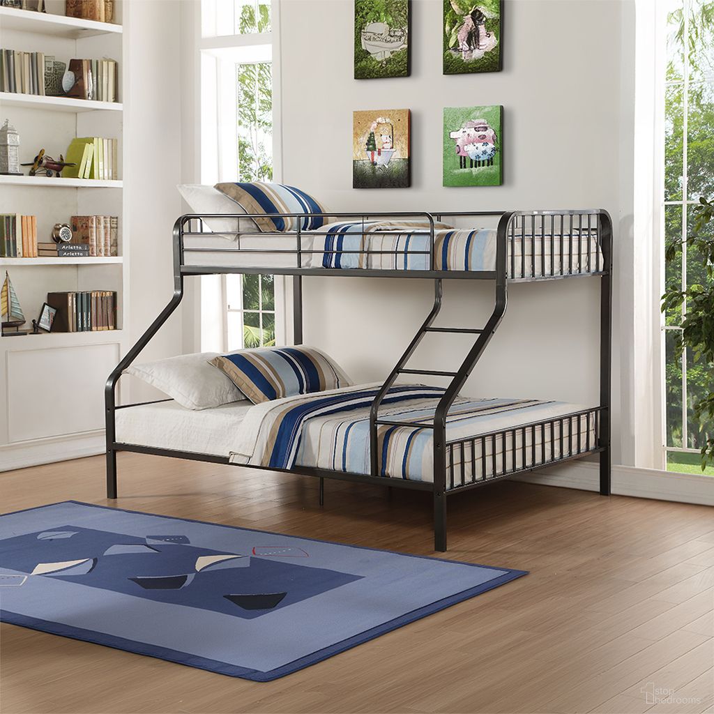 The appearance of Caius Gunmetal Twin Xl Over Queen Bunk Bed designed by ACME in the modern / contemporary interior design. This black piece of furniture  was selected by 1StopBedrooms from Caius Collection to add a touch of cosiness and style into your home. Sku: 37605-SL;37606-R. Bed Type: Bunk Bed. Material: Metal. Bed Size: Twin Over Queen.