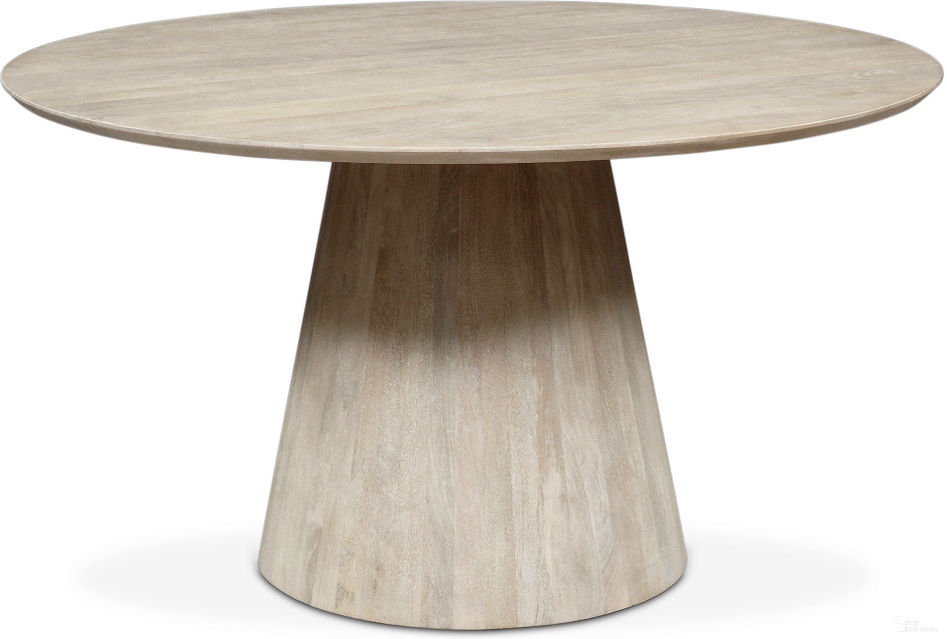 The appearance of Calabasas 54 Inch Dining Table In Natural White designed by Home Trends and Design in the coastal interior design. This natural white piece of furniture  was selected by 1StopBedrooms from Calabasas Collection to add a touch of cosiness and style into your home. Sku: ZWCYPRD54NW. Table Base Style: Pedestal. Table Top Shape: Round. Size: 54". Material: Mango Wood.