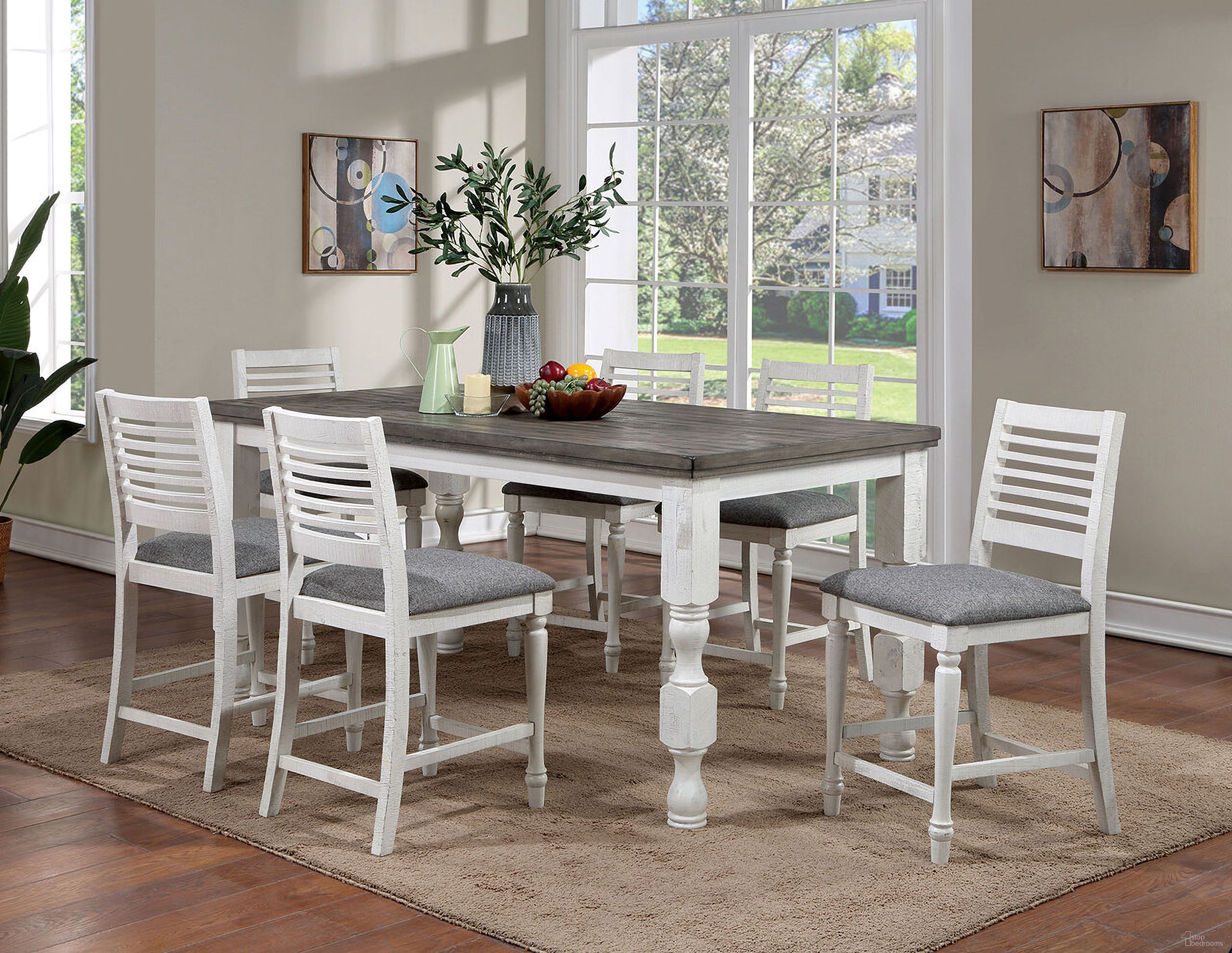 The appearance of Calabria Counter Height Table In Antique White and Gray designed by Furniture of America in the rustic / southwestern interior design. This white/gray piece of furniture was selected by 1StopBedrooms from Calabria Collection to add a touch of cosiness and style into your home. Sku: FOA3908PT. Table Base Style: Legs. Material: Wood. Table Top Shape: Rectangular. Size: 79" x 40".