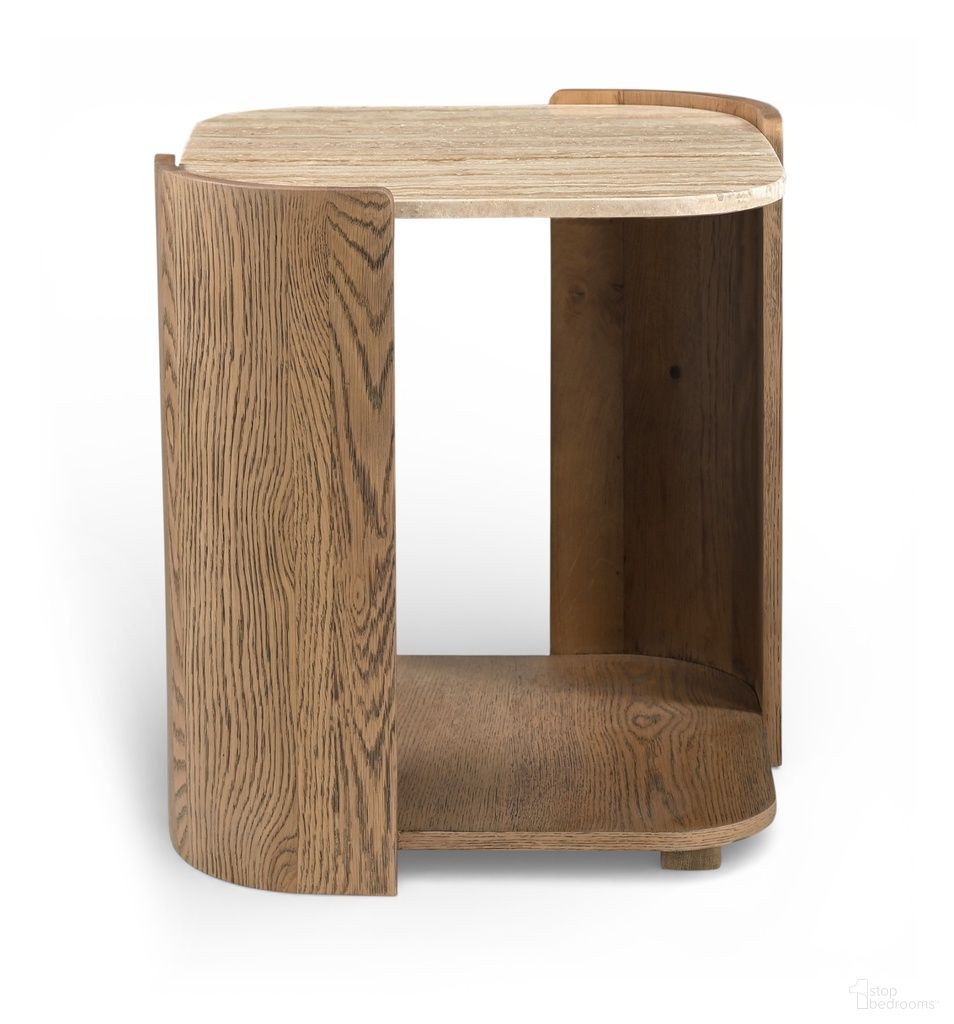 The appearance of Calabria Marble and Oak Wood End Table In Beige and Brown designed by Meridian in the modern / contemporary interior design. This beige and brown piece of furniture  was selected by 1StopBedrooms from Calabria Collection to add a touch of cosiness and style into your home. Sku: 77045Brown-ET. Material: Marble.