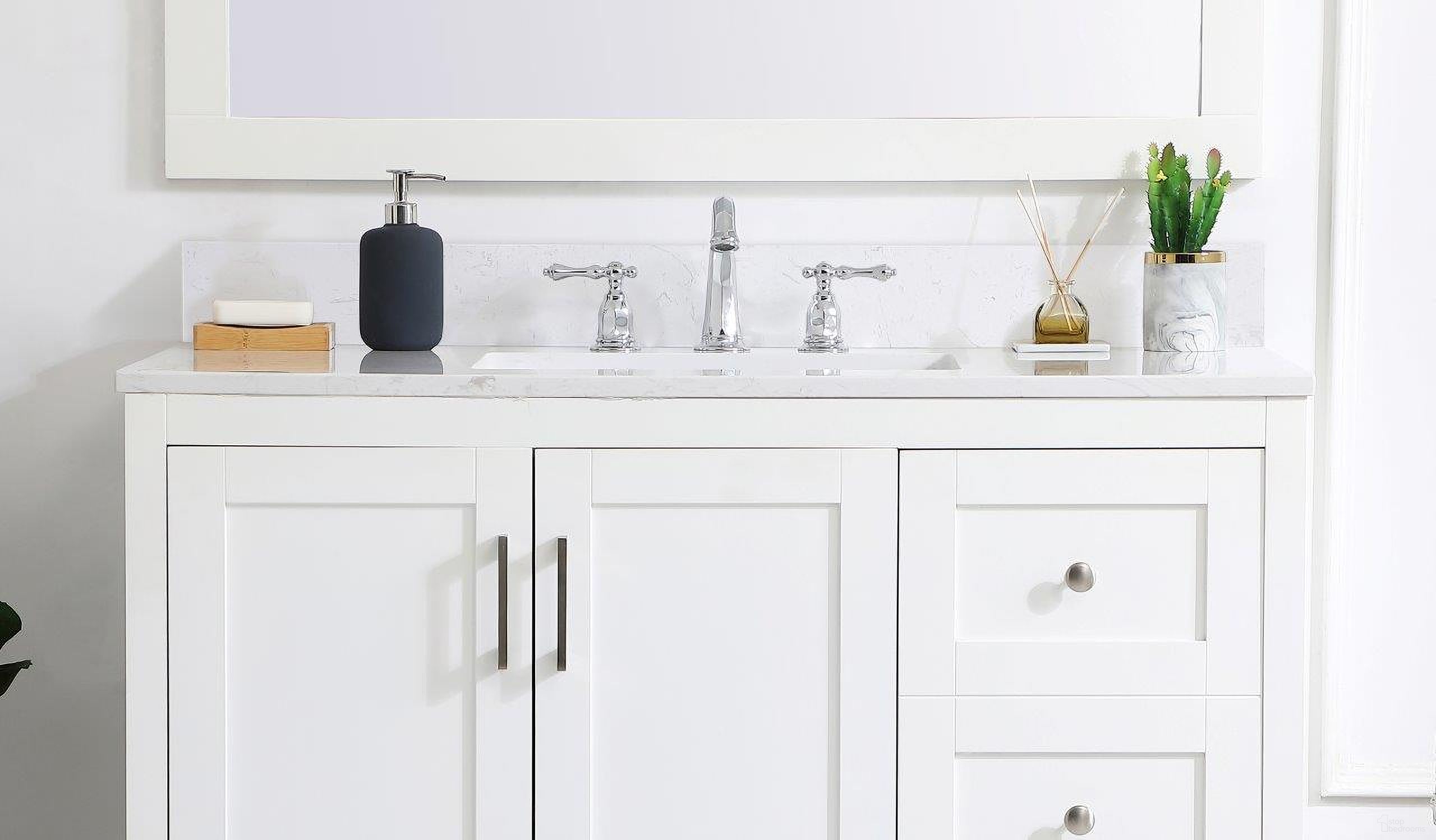 The appearance of 42 Inch Calacatta White Bathroom Vanity Backsplash designed by Elegant Lighting in the traditional interior design. This white piece of furniture  was selected by 1StopBedrooms from  to add a touch of cosiness and style into your home. Sku: BS1142CW. Material: Stone.
