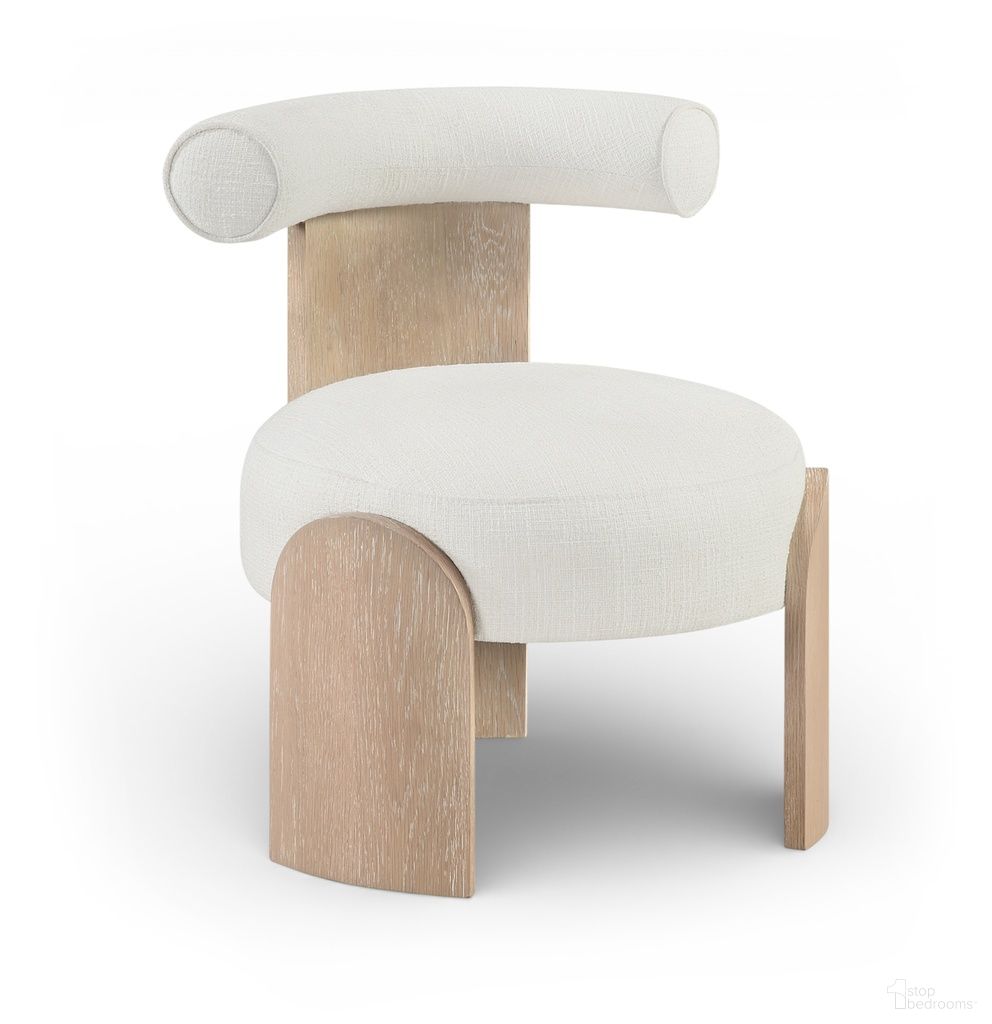 Calder Linen Textured Fabric Upholstered Accent Chair In Cream