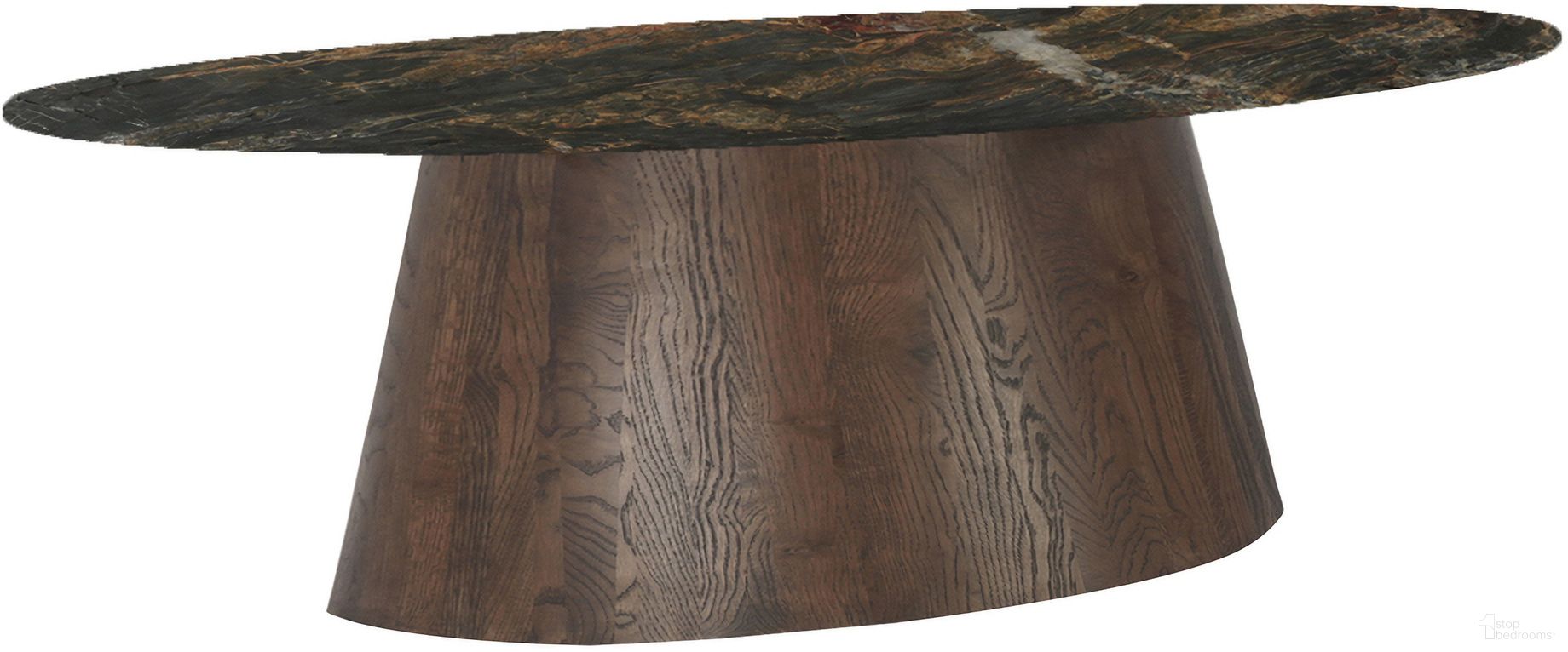 The appearance of Caldera 90 Inch Oval Dining Table In Lava Marble with Dark Oak Base designed by Home Trends and Design in the modern / contemporary interior design. This lava piece of furniture  was selected by 1StopBedrooms from Caldera Collection to add a touch of cosiness and style into your home. Sku: ZWCAL90DTLMDO. Table Base Style: Pedestal. Table Top Shape: Oval. Material: Lava Marble. Size: 44" x 91".