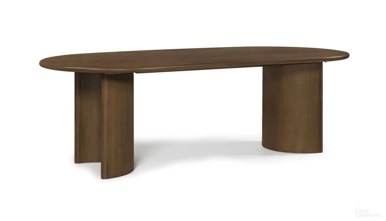 The appearance of Caldra 94 Inch Oak Veneer and Solid Wood Dining Table In Brown designed by Meridian in the transitional interior design. This brown piece of furniture  was selected by 1StopBedrooms from Caldra Collection to add a touch of cosiness and style into your home. Sku: 772Brown-T Box 1/2 (Top);772Brown-T Box 2/2 (Base). Table Base Style: Double Pedestal. Table Top Shape: Oval. Material: MDF. Size: 42" x 94".
