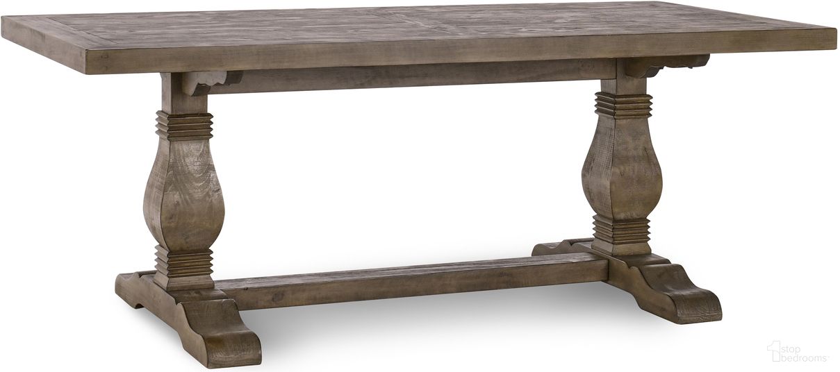 The appearance of Caleb 78 Inch Dining Table In Distressed Brown designed by Classic Home in the transitional interior design. This distressed brown piece of furniture was selected by 1StopBedrooms from Caleb Collection to add a touch of cosiness and style into your home. Sku: 51030613. Table Base Style: Trestle. Table Top Shape: Rectangular. Material: Reclaimed Pine. Size: 38" x 78".