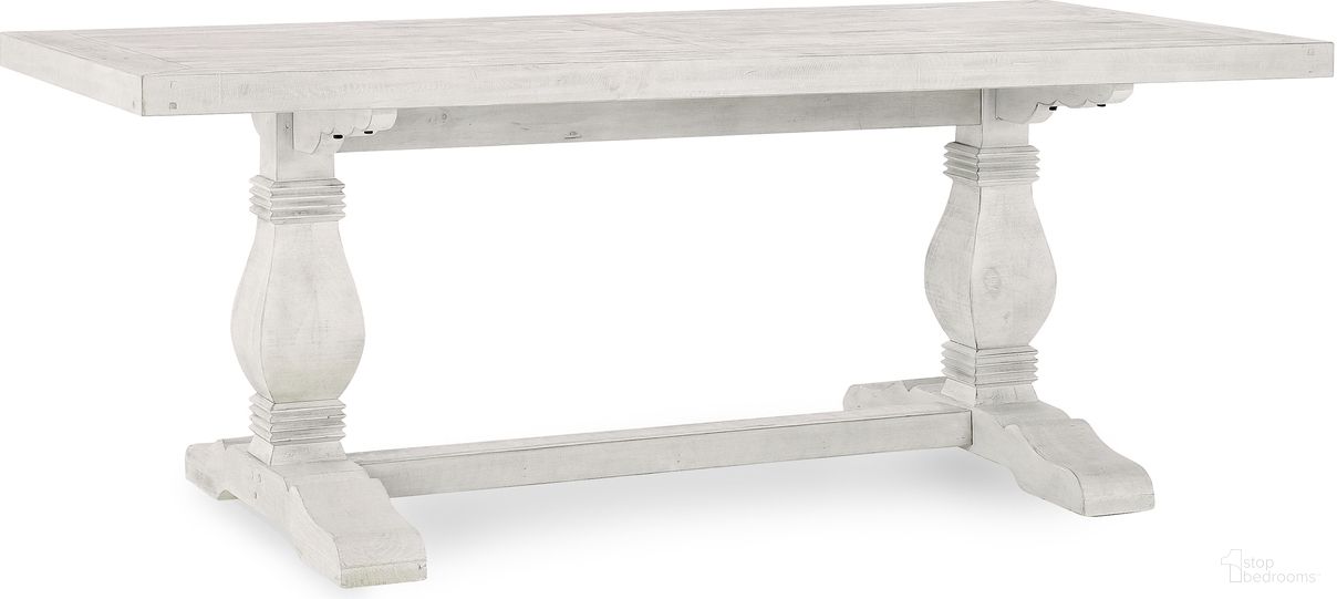 The appearance of Caleb 78 Inch Dining Table In Distressed Ivory designed by Classic Home in the transitional interior design. This distressed ivory piece of furniture was selected by 1StopBedrooms from Caleb Collection to add a touch of cosiness and style into your home. Sku: 51031087. Table Base Style: Trestle. Table Top Shape: Rectangular. Material: Reclaimed Pine. Size: 38" x 78".