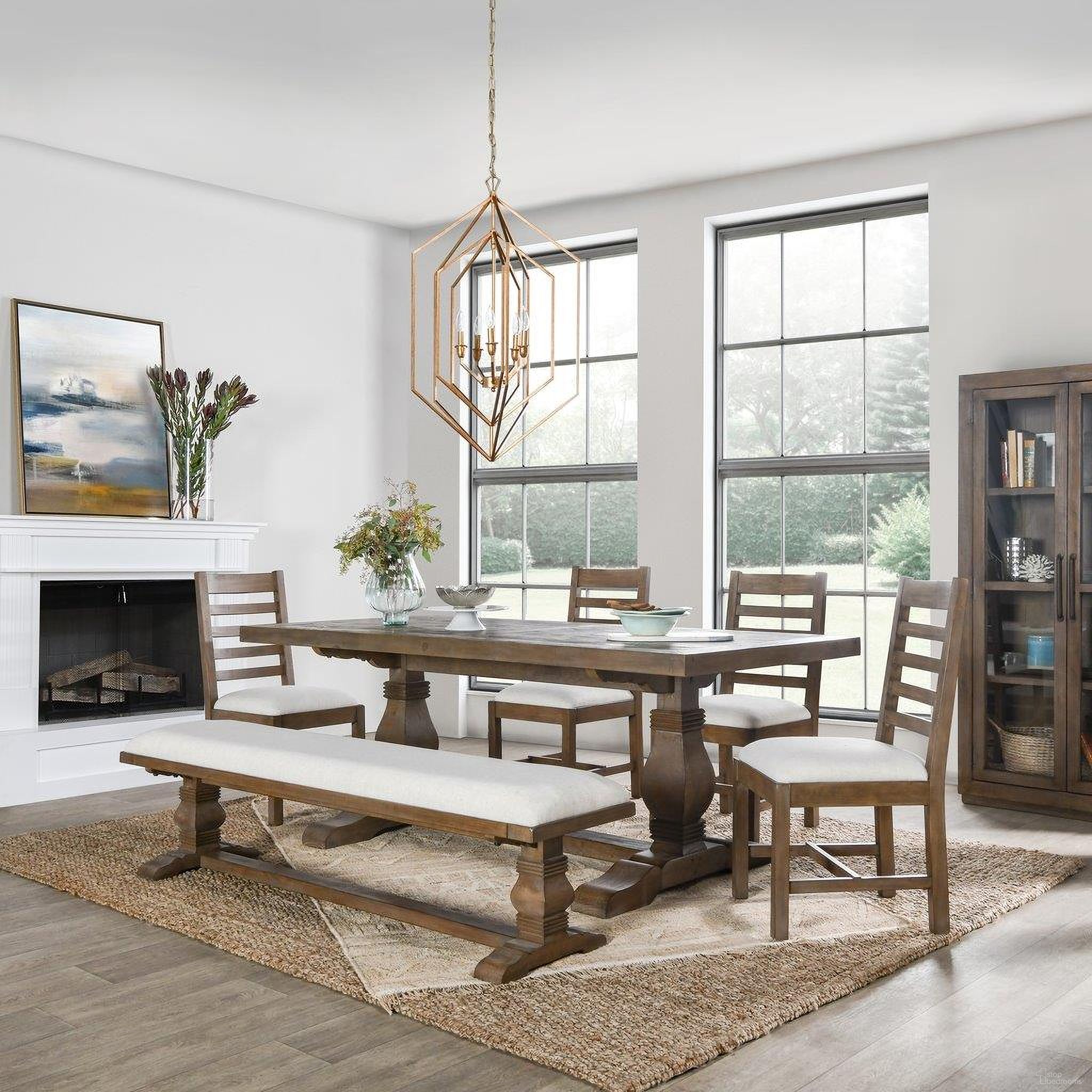 The appearance of Caleb Dining Room Set In Distressed Brown designed by Classic Home in the transitional interior design. This distressed brown piece of furniture was selected by 1StopBedrooms from Caleb Collection to add a touch of cosiness and style into your home. Sku: 51030613;53004425;53004425. Table Base Style: Trestle. Material: Reclaimed Pine. Size: 38" x 78".