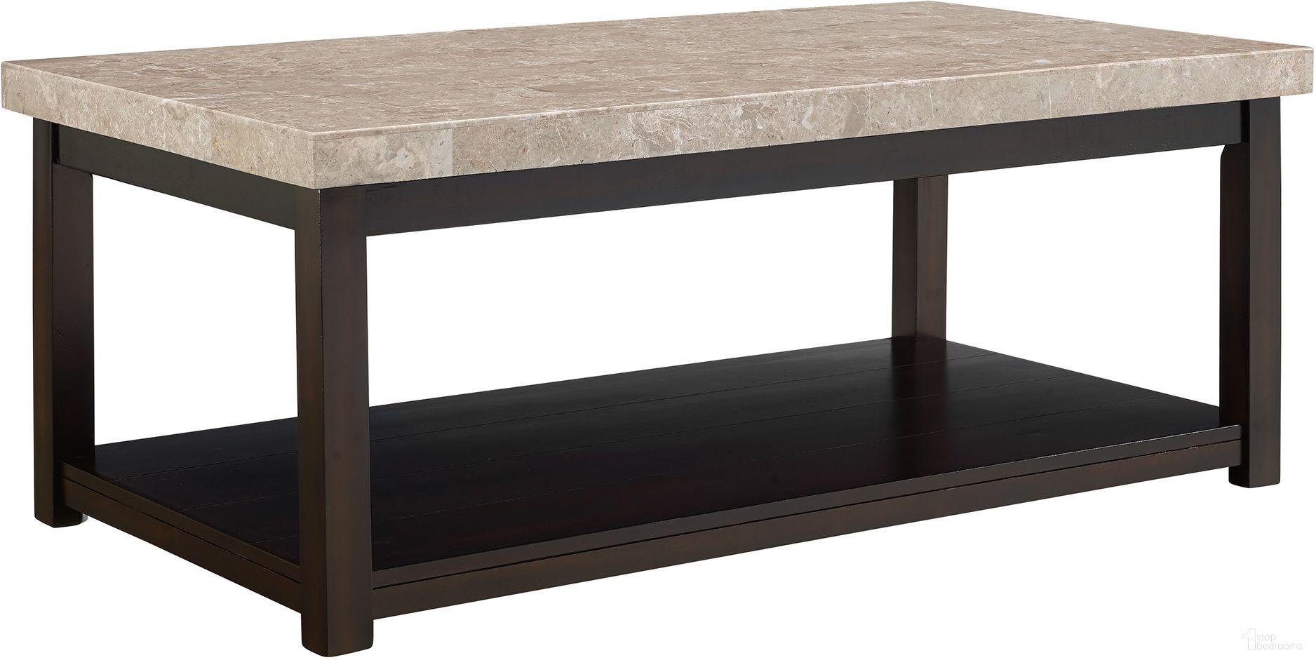 The appearance of Caleb Espresso Coffee Table With Marble Top designed by Picket House in the transitional interior design. This brown piece of furniture  was selected by 1StopBedrooms from Caleb Collection to add a touch of cosiness and style into your home. Sku: CKS100CTE. Material: Marble.