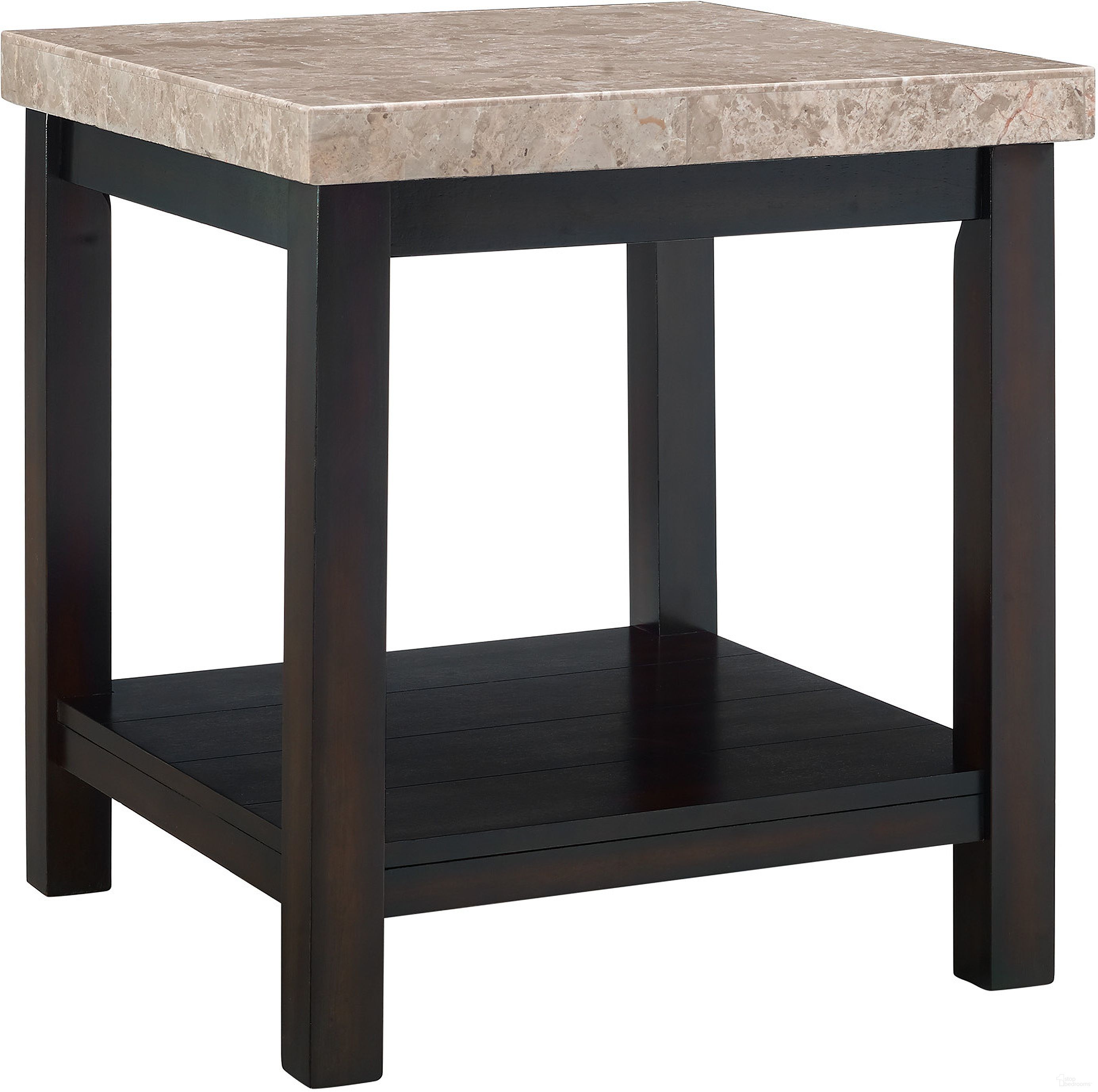 The appearance of Caleb Espresso End Table With Marble Top designed by Picket House in the transitional interior design. This brown piece of furniture  was selected by 1StopBedrooms from Caleb Collection to add a touch of cosiness and style into your home. Sku: CKS100ETE. Material: Marble.