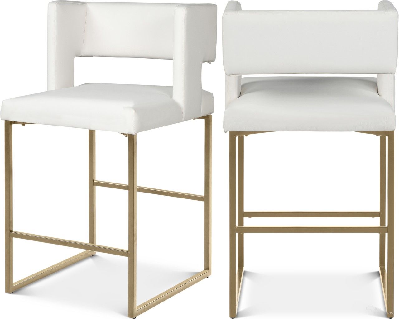 The appearance of Caleb Vegan Leather Counter Stool Set of 2 In White/Brushed Gold designed by Meridian in the modern / contemporary interior design. This white piece of furniture  was selected by 1StopBedrooms from Caleb Collection to add a touch of cosiness and style into your home. Sku: 969White-C. Material: Wood.