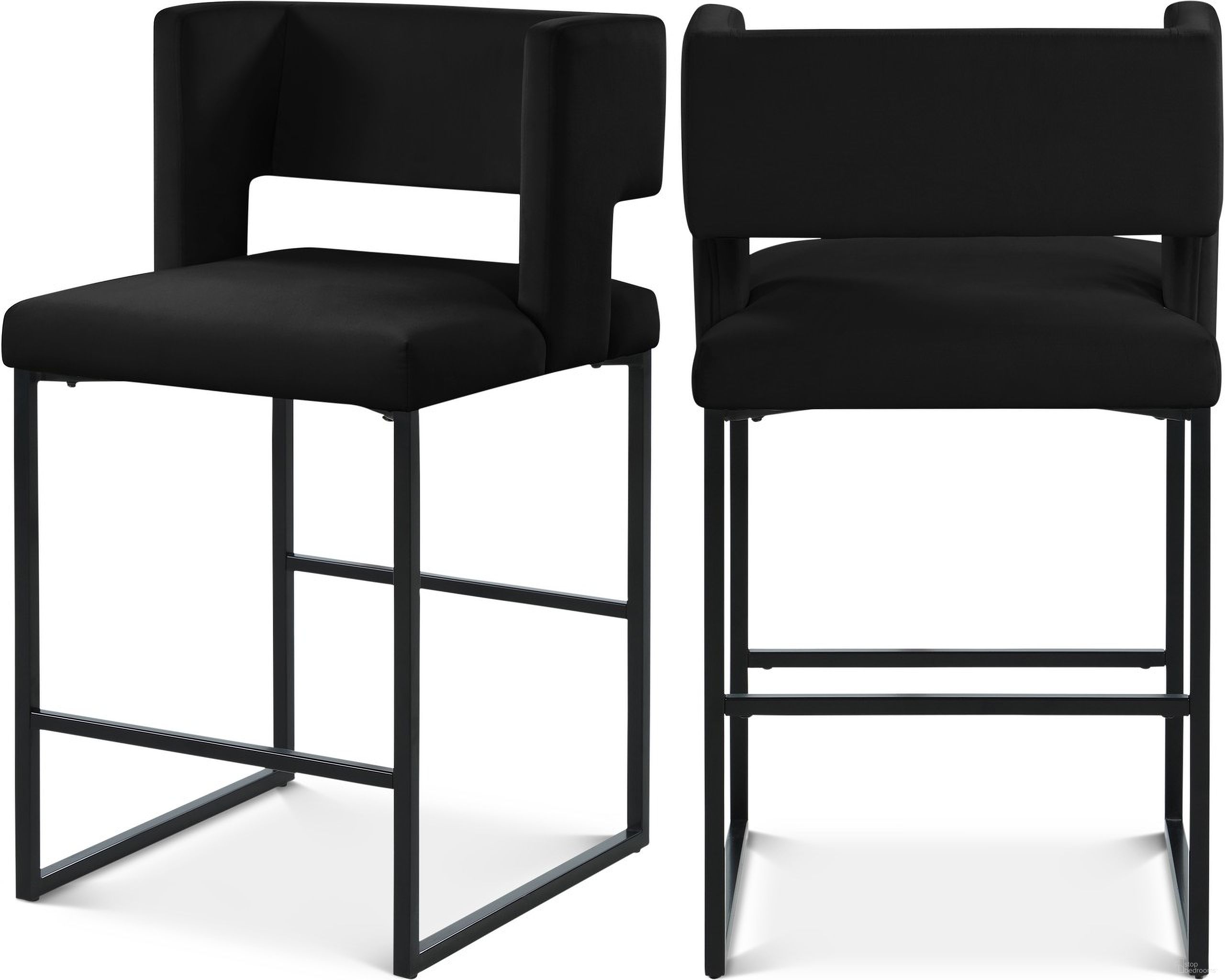 The appearance of Caleb Velvet Counter Stool Set of 2 In Black/Matte Black designed by Meridian in the modern / contemporary interior design. This black piece of furniture was selected by 1StopBedrooms from Caleb Collection to add a touch of cosiness and style into your home. Sku: 970Black-C. Material: Velvet.