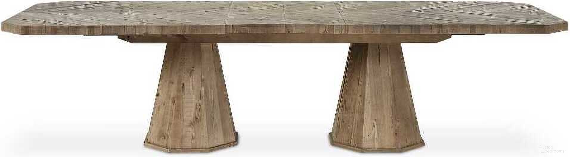 The appearance of Caledon Dining Table In Oak designed by Uttermost in the modern / contemporary interior design. This oak piece of furniture  was selected by 1StopBedrooms from Caledon Collection to add a touch of cosiness and style into your home. Sku: 25297. Table Base Style: Double Pedestal. Table Top Shape: Rectangular. Size: 40" x 114". Material: Reclaimed Oak.