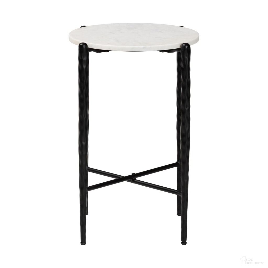 Caledon Marble Round Side Table In White and Black