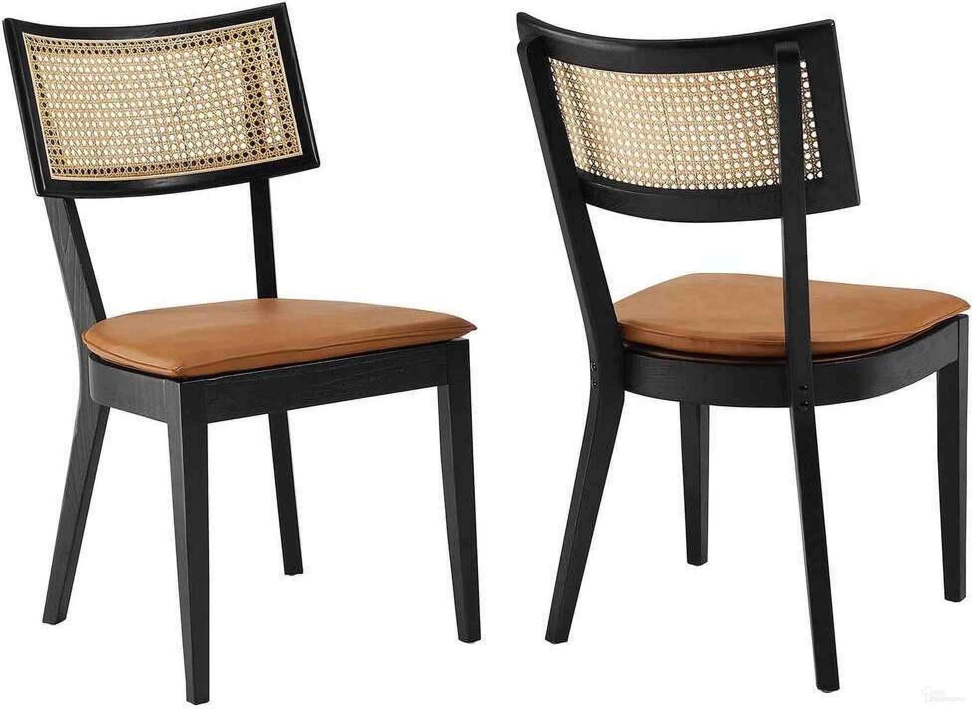 The appearance of Caledonia Vegan Leather Upholstered Wood Dining Chair Set of 2 In Black and Tan designed by Modway in the country / farmhouse interior design. This black and tan piece of furniture was selected by 1StopBedrooms from Caledonia Collection to add a touch of cosiness and style into your home. Sku: EEI-6732-BLK-TAN. Material: Wood. Chair Type: Side Chair.
