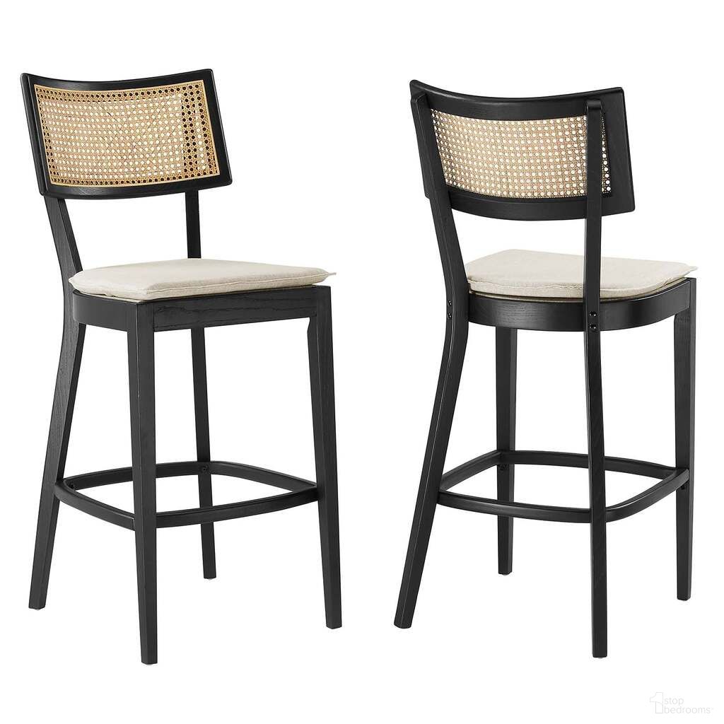 The appearance of Caledonia Wood Bar Stool Set of 2 In Black and Beige designed by Modway in the modern / contemporary interior design. This black and beige piece of furniture  was selected by 1StopBedrooms from Caledonia Collection to add a touch of cosiness and style into your home. Sku: EEI-6820-BLK-BEI. Material: Wood.