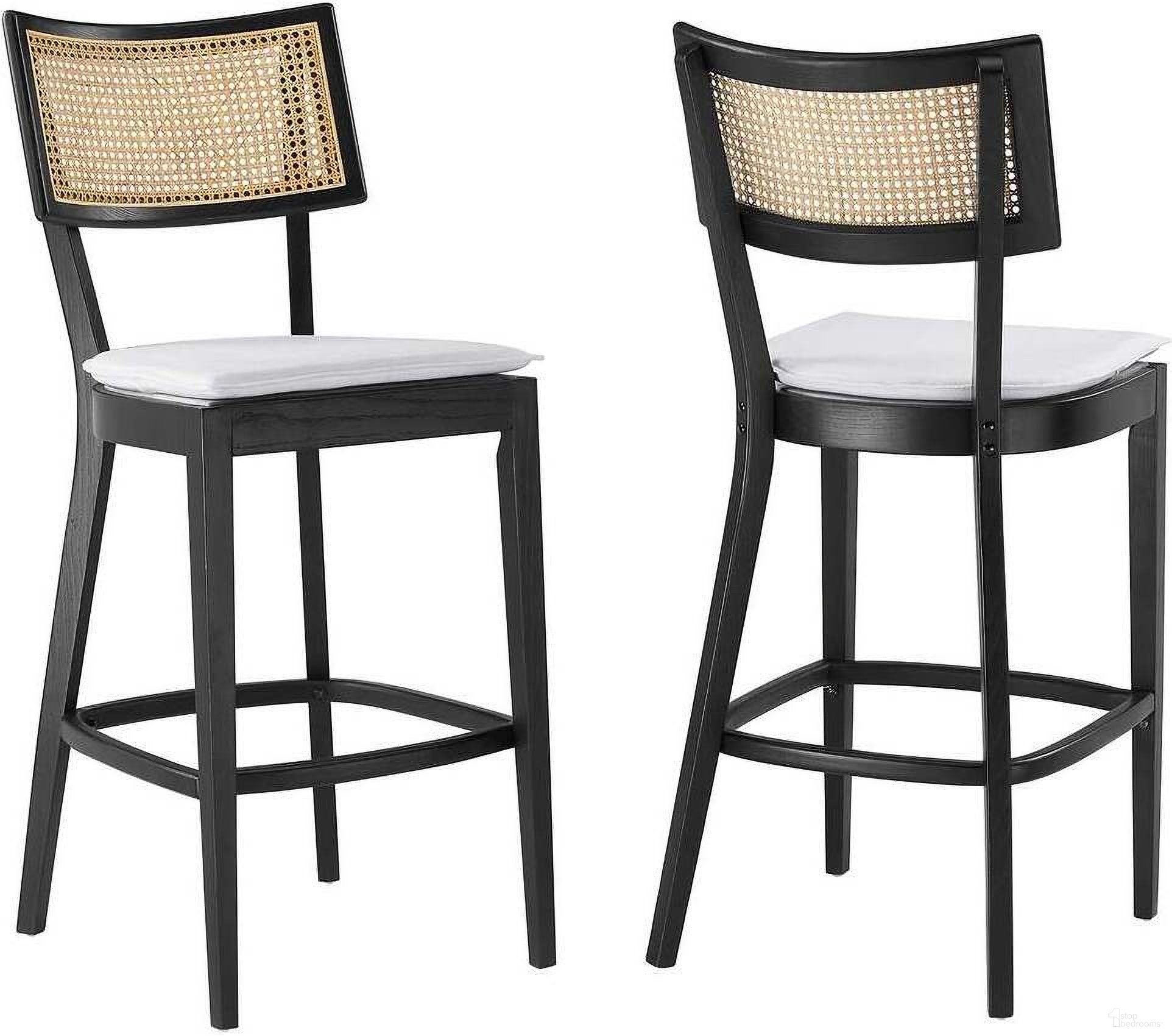 The appearance of Caledonia Wood Bar Stool Set of 2 In Black and White designed by Modway in the modern / contemporary interior design. This black and white piece of furniture  was selected by 1StopBedrooms from Caledonia Collection to add a touch of cosiness and style into your home. Sku: EEI-6820-BLK-WHI. Material: Wood.