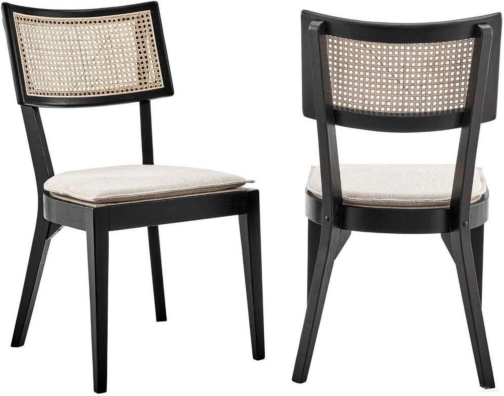 The appearance of Caledonia Wood Dining Chair Set of 2 In Black Beige designed by Modway in the modern / contemporary interior design. This black beige piece of furniture  was selected by 1StopBedrooms from Caledonia Collection to add a touch of cosiness and style into your home. Sku: EEI-6080-BLK-BEI. Material: Wood Veneer. Chair Type: Side Chair.