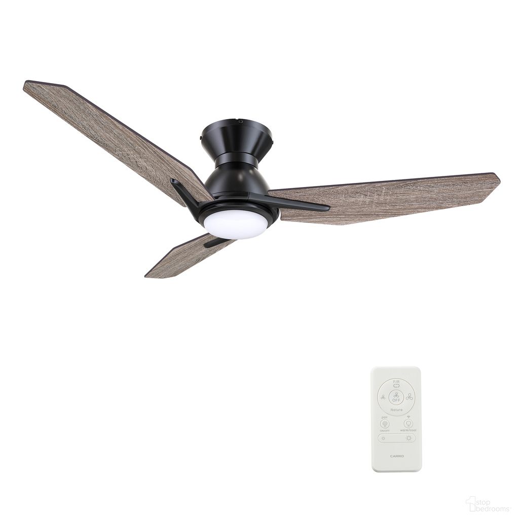 Calen 44 Inch 3-Blade Flush Mount Smart Ceiling Fan with LED Light and Remote In Black and Barnwood