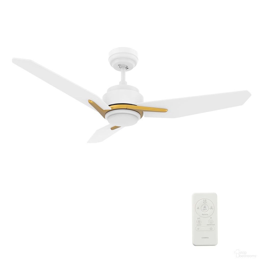 Calen 48 Inch 3-Blade Flush Mount Smart Ceiling Fan with LED Light and Remote In White and Gold