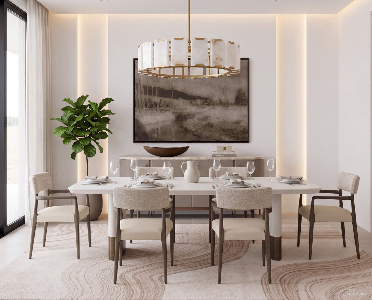 Calida 98 Inch Dining Room Set In Cream
