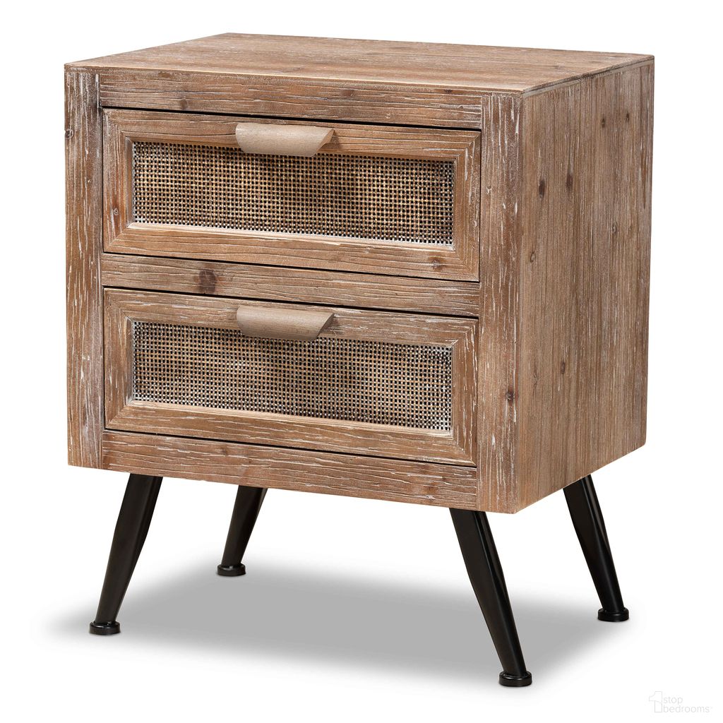 The appearance of Calida Whitewashed Wood and Rattan 2 Drawer End Table In Natural Brown and Black designed by Baxton Studio in the transitional interior design. This brown/black piece of furniture  was selected by 1StopBedrooms from Calida Collection to add a touch of cosiness and style into your home. Sku: JYCR19B-007-Rattan-ET. Material: MDF.