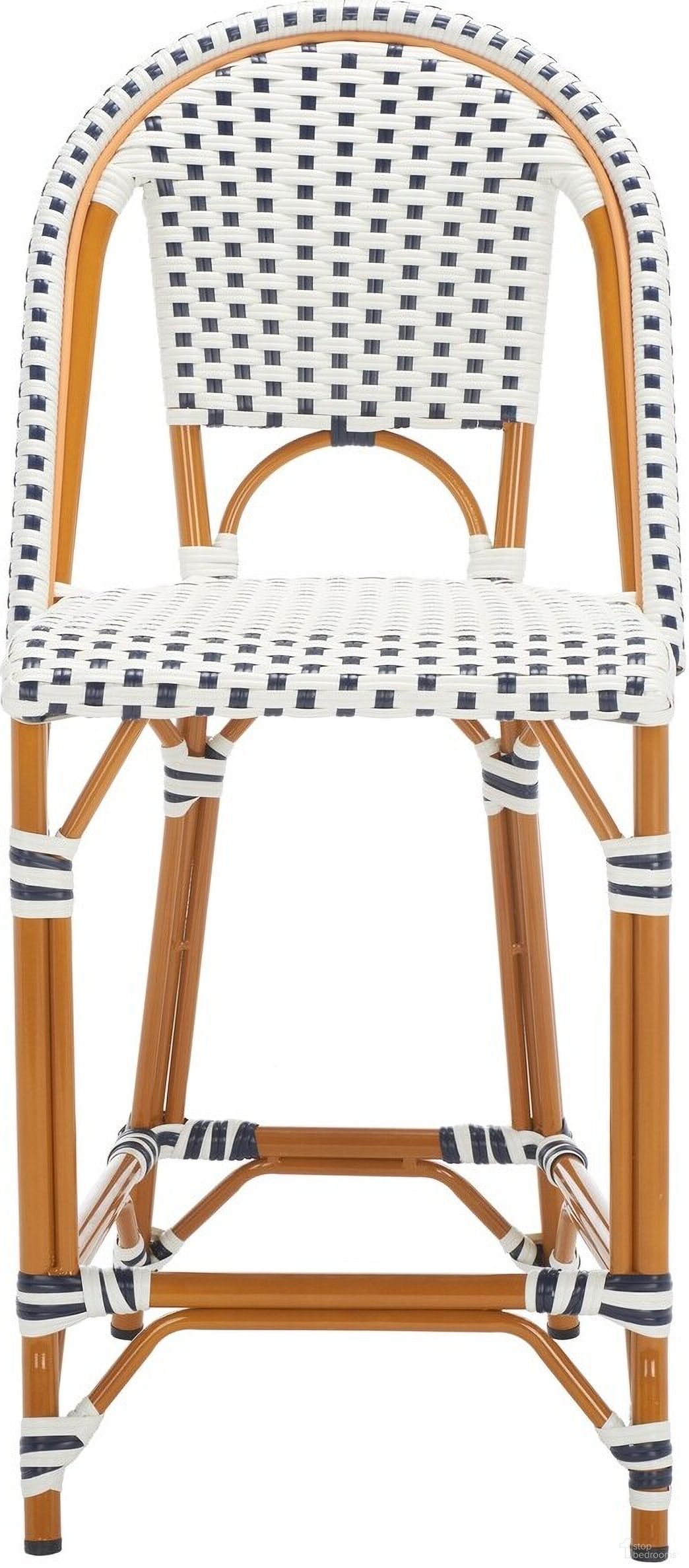 The appearance of California Counter Stool in White and Navy PAT7532D designed by Safavieh in the transitional interior design. This white and navy piece of furniture  was selected by 1StopBedrooms from California Collection to add a touch of cosiness and style into your home. Sku: PAT7532D. Material: Aluminum.