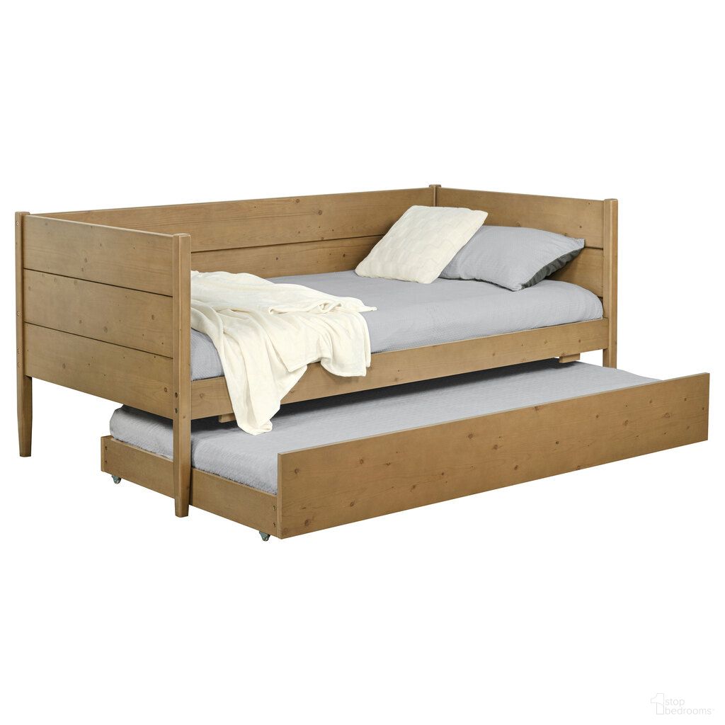 The appearance of Calinda Wood Twin Daybed with Trundle In Natural designed by Coaster in the rustic / southwestern interior design. This natural piece of furniture was selected by 1StopBedrooms from Calinda Collection to add a touch of cosiness and style into your home. Sku: 300685B1;300685B2;300685B3. Bed Type: Daybed. Bed Size: Twin. Material: MDF.