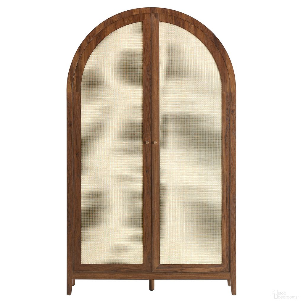 The appearance of Calista 79 Inch Tall Wide Rattan Arched Storage Cabinet In Walnut designed by Modway in the modern / contemporary interior design. This walnut piece of furniture was selected by 1StopBedrooms from Calista Collection to add a touch of cosiness and style into your home. Sku: EEI-7294-WAL-1;EEI-7294-WAL-2. Material: Rattan.