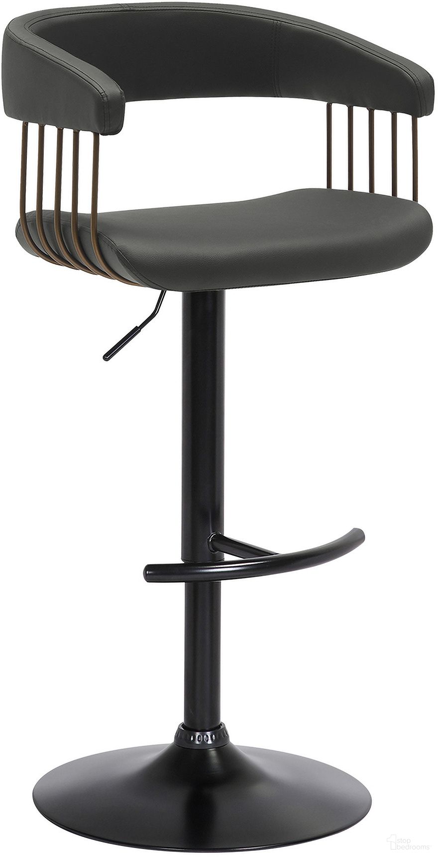 Calista Adjustable Bar Stool In Black Faux Leather with Golden Bronze and Black Metal