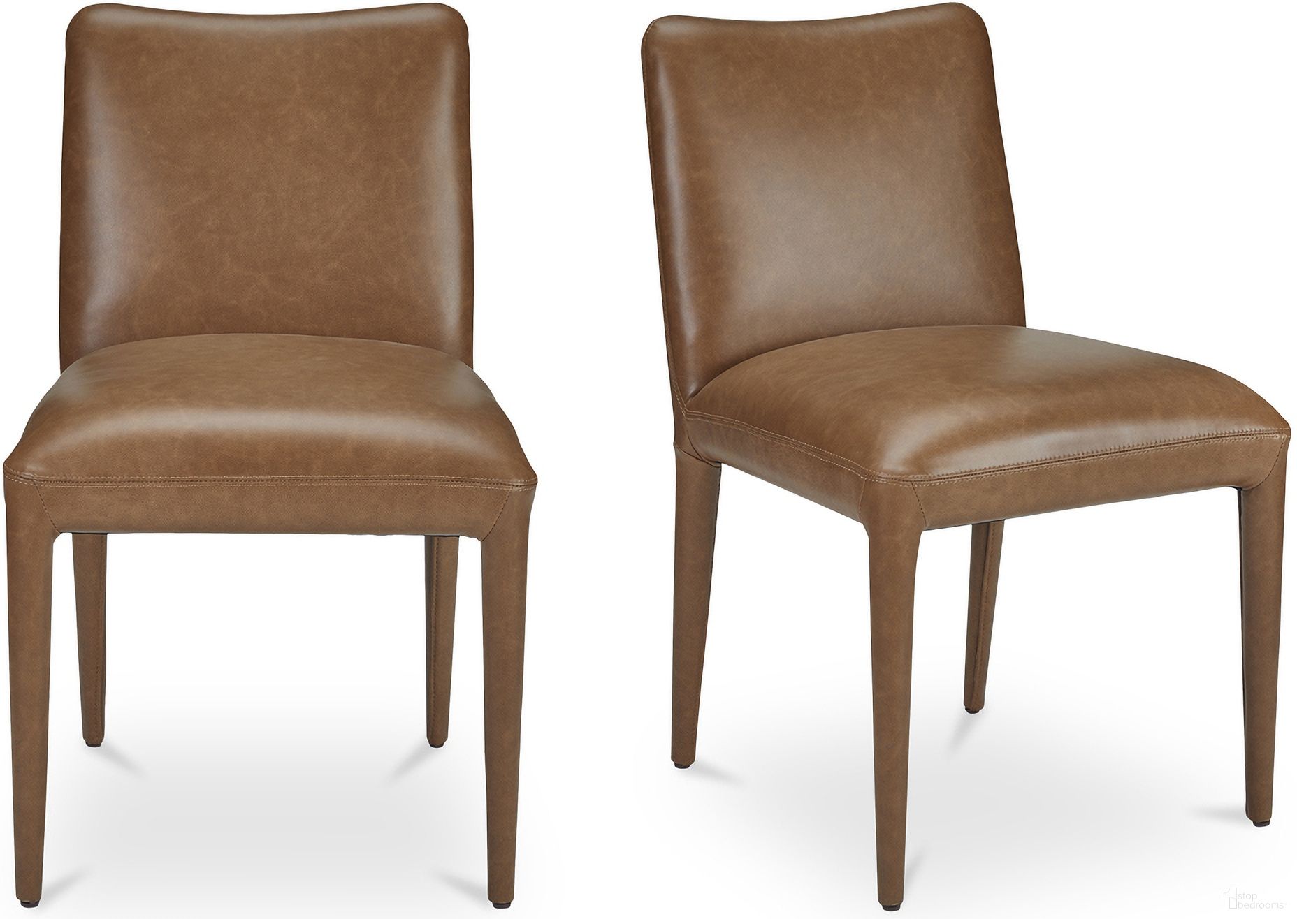 The appearance of Calla Dining Chair Set of 2 In Brown designed by Moes Home in the modern / contemporary interior design. This brown piece of furniture  was selected by 1StopBedrooms from Calla Collection to add a touch of cosiness and style into your home. Sku: ME-1062-03. Material: Top Grain Leather. Chair Type: Side Chair.
