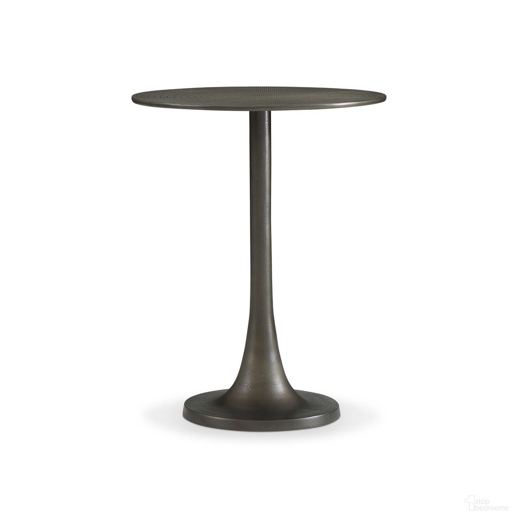 The appearance of Calla Round Chairside Table designed by Bernhardt in the modern / contemporary interior design. This chiseled antique brass piece of furniture  was selected by 1StopBedrooms from Calla Collection to add a touch of cosiness and style into your home. Sku: 375167. Material: Aluminum.