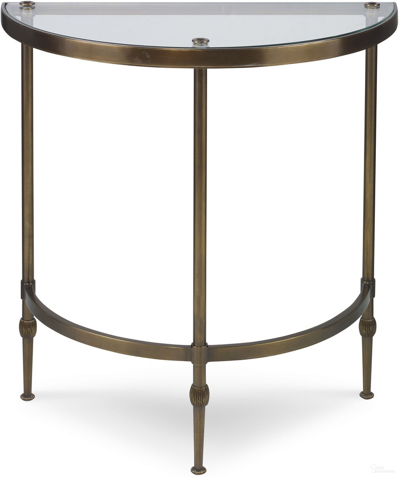 The appearance of Calle Side Table In Dark Antique Brass designed by Century Furniture in the modern / contemporary interior design. This dark antique brass piece of furniture  was selected by 1StopBedrooms from Thomas O'Brien Collection to add a touch of cosiness and style into your home. Sku: AEA-644. Material: Tempered Glass.