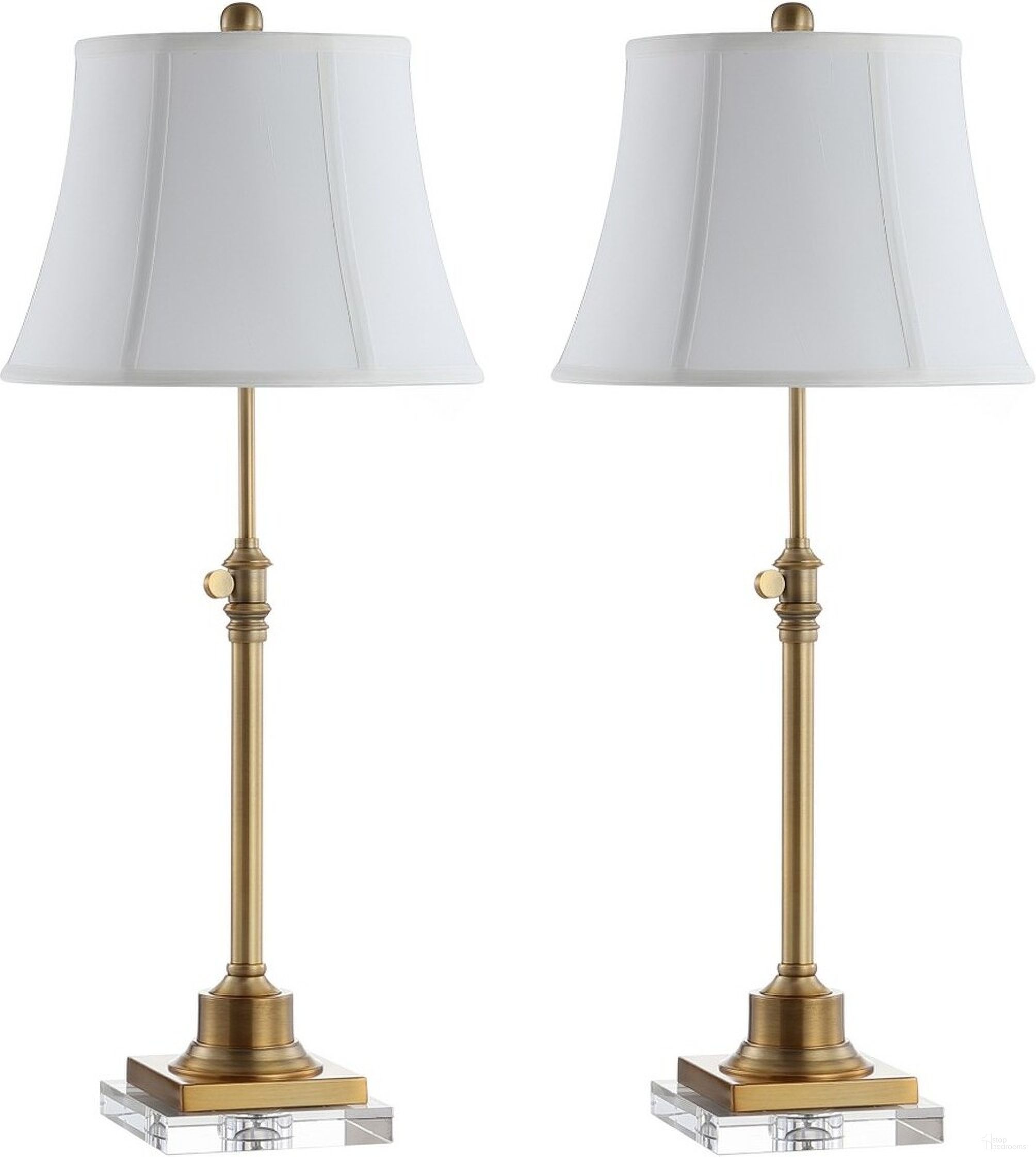The appearance of Callen Clear and Brass Gold Table Lamp Set of 2 designed by Safavieh in the traditional interior design. This gold piece of furniture  was selected by 1StopBedrooms from Safavieh TBL Collection to add a touch of cosiness and style into your home. Sku: TBL4192A-SET2. Material: Brass.
