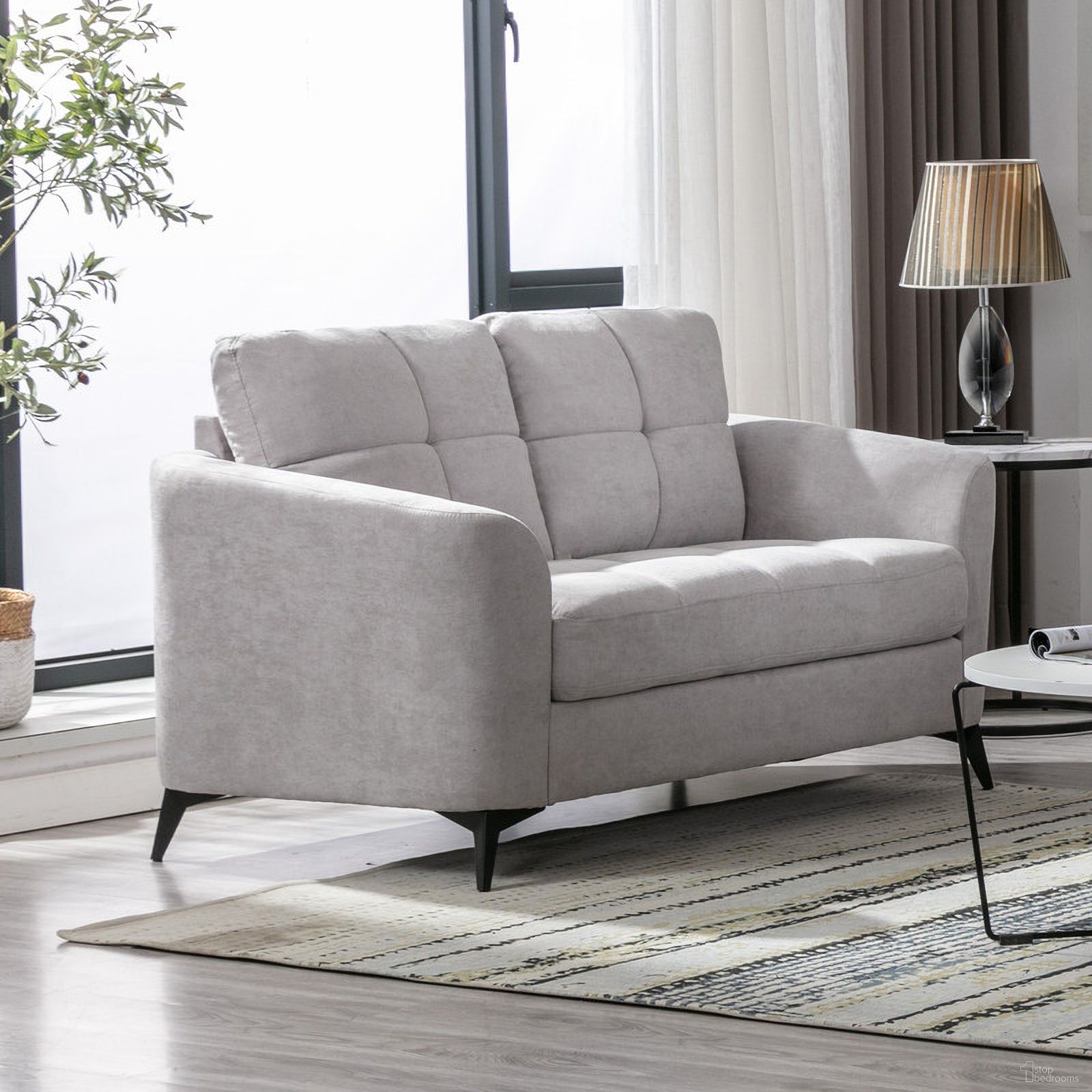 The appearance of Callie Light Gray Velvet Fabric Loveseat designed by Lilola Home in the modern / contemporary interior design. This light gray piece of furniture was selected by 1StopBedrooms from Callie Collection to add a touch of cosiness and style into your home. Sku: 89727LG-L1;89727LG-L2. Material: Velvet.