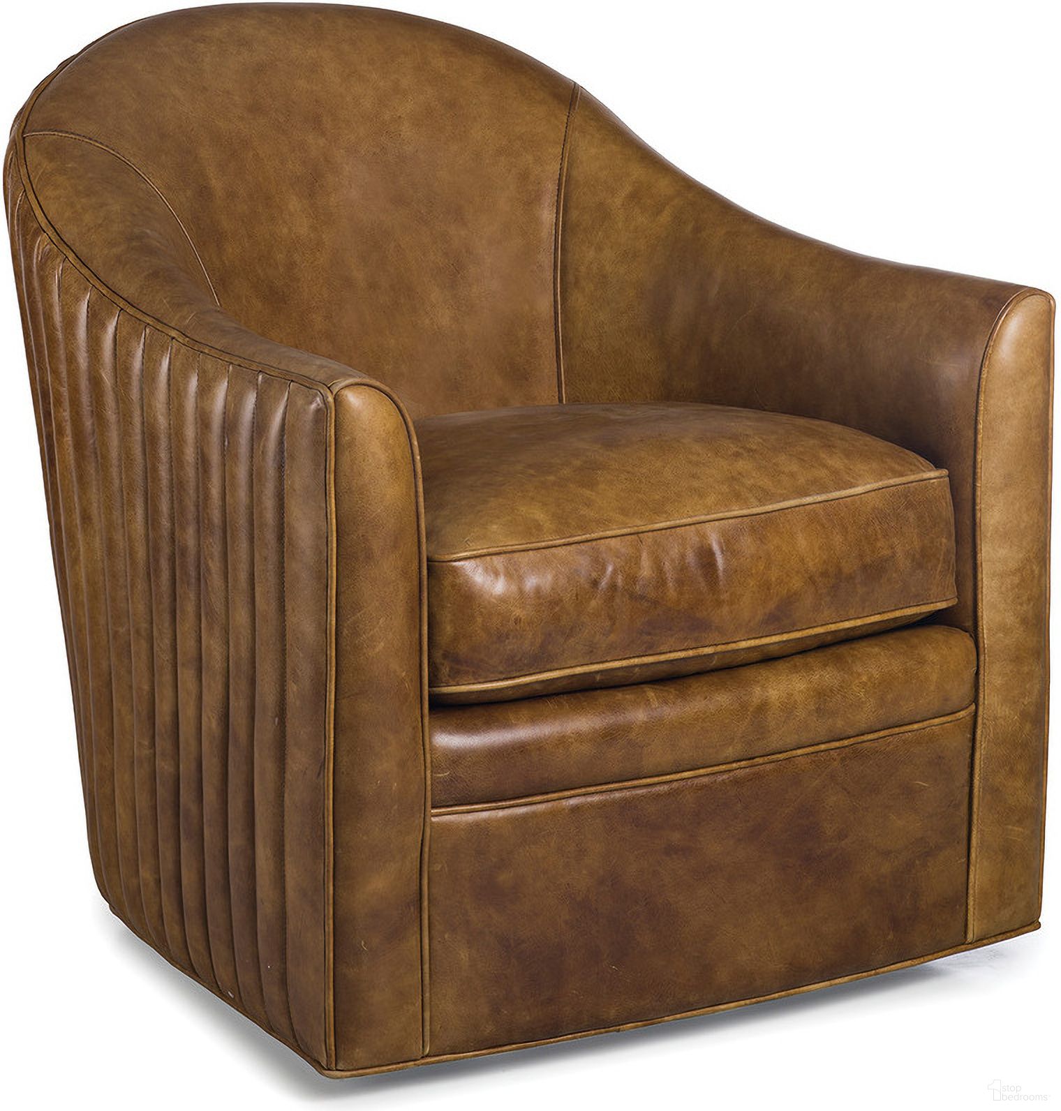 The appearance of Callie Swivel Chair In Chestnut designed by Maitland-Smith in the modern / contemporary interior design. This chestnut piece of furniture was selected by 1StopBedrooms from Maitland Smith Uph Collection to add a touch of cosiness and style into your home. Sku: RA1204S-THU-CHE. Material: Leather.