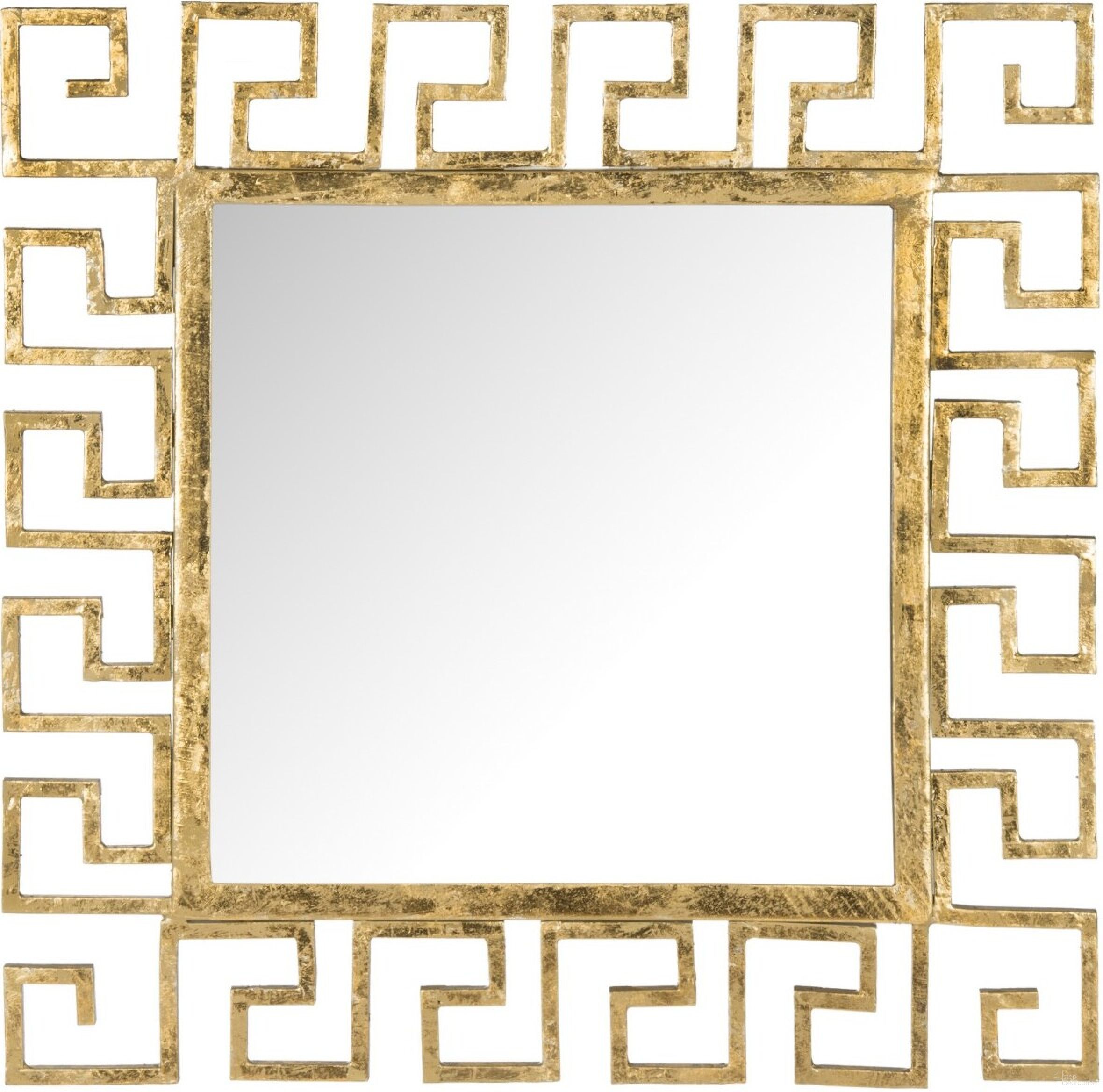 The appearance of Calliope Greek Key Mirror designed by Safavieh in the transitional interior design. This antique gold piece of furniture was selected by 1StopBedrooms from Safavieh MIR Collection to add a touch of cosiness and style into your home. Sku: MIR4034A. Material: Iron.