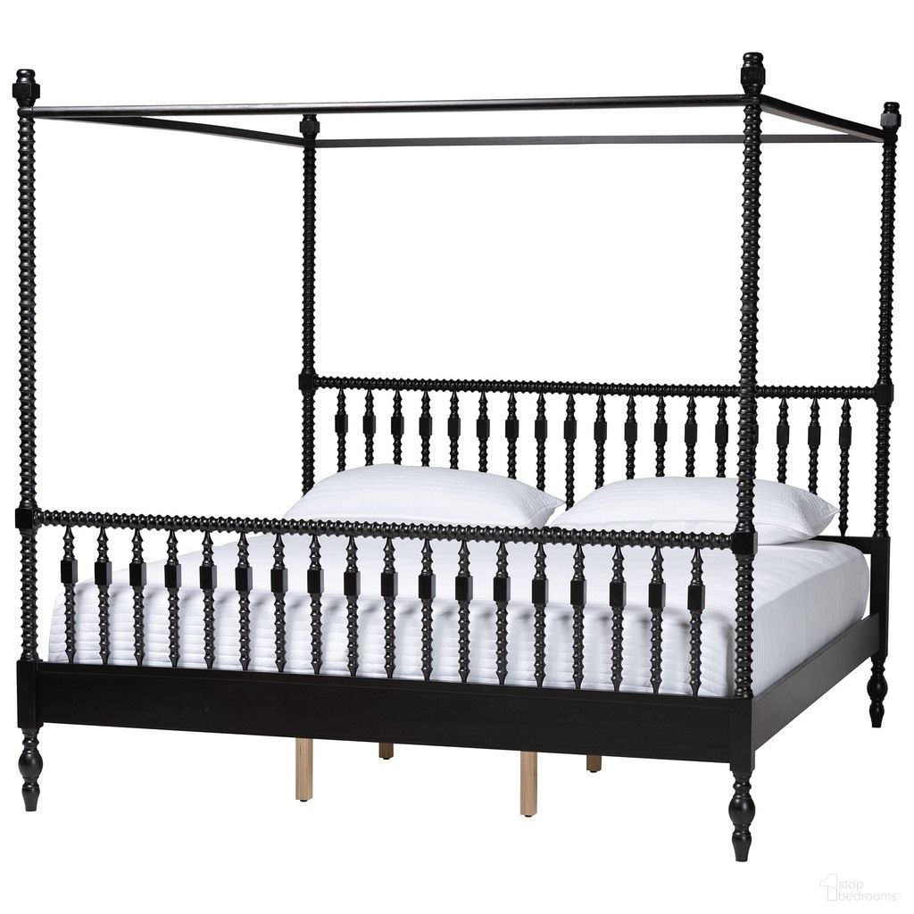 Callison Spindle King Canopy Bed In Black