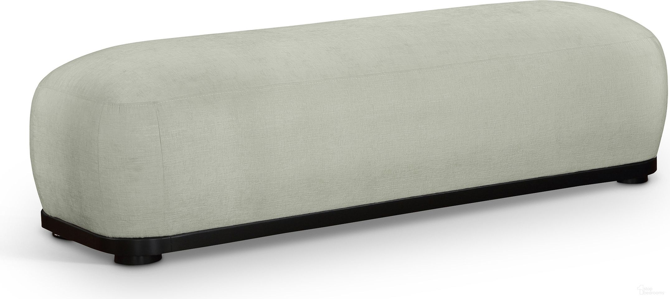 The appearance of Calum Chenille Fabric Bench In Mint and Black designed by Meridian in the transitional interior design. This mint and black piece of furniture  was selected by 1StopBedrooms from Calum Collection to add a touch of cosiness and style into your home. Sku: 22088Mint. Material: Chenille.