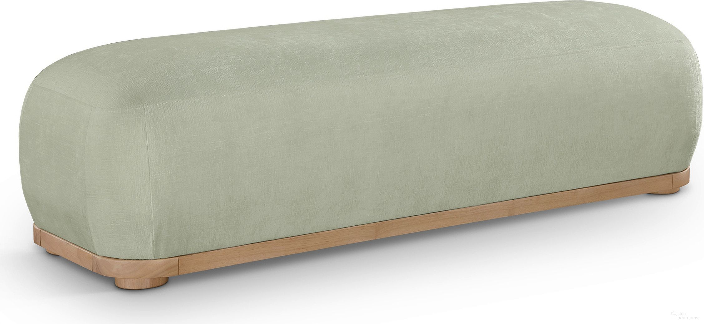 The appearance of Calum Chenille Fabric Bench In Mint and Natural designed by Meridian in the transitional interior design. This mint and natural piece of furniture  was selected by 1StopBedrooms from Calum Collection to add a touch of cosiness and style into your home. Sku: 22087Mint. Material: Chenille.