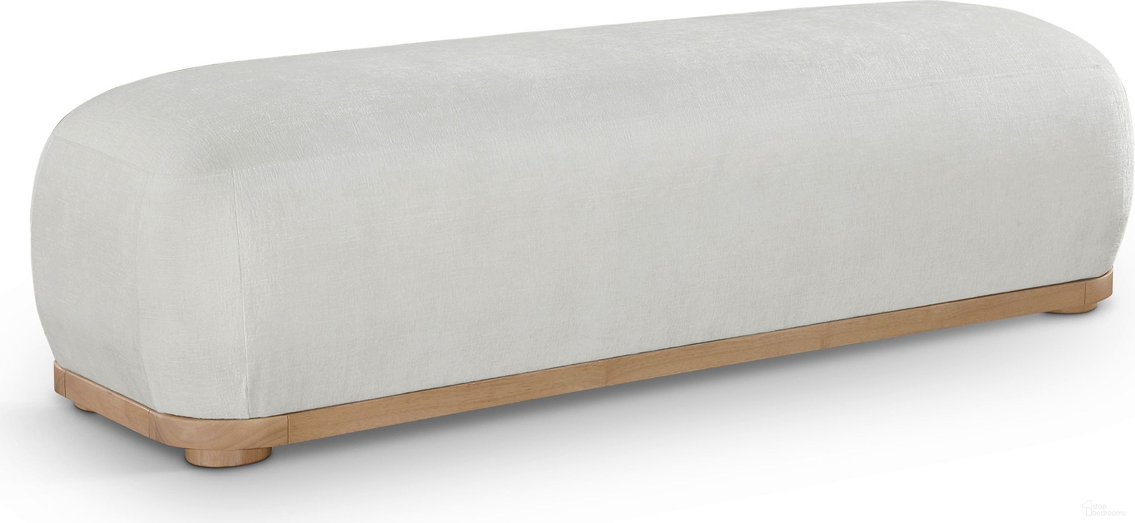 The appearance of Calum Chenille Fabric Bench In Natural designed by Meridian in the transitional interior design. This natural/cream piece of furniture  was selected by 1StopBedrooms from Calum Collection to add a touch of cosiness and style into your home. Sku: 22087Cream. Material: Chenille.