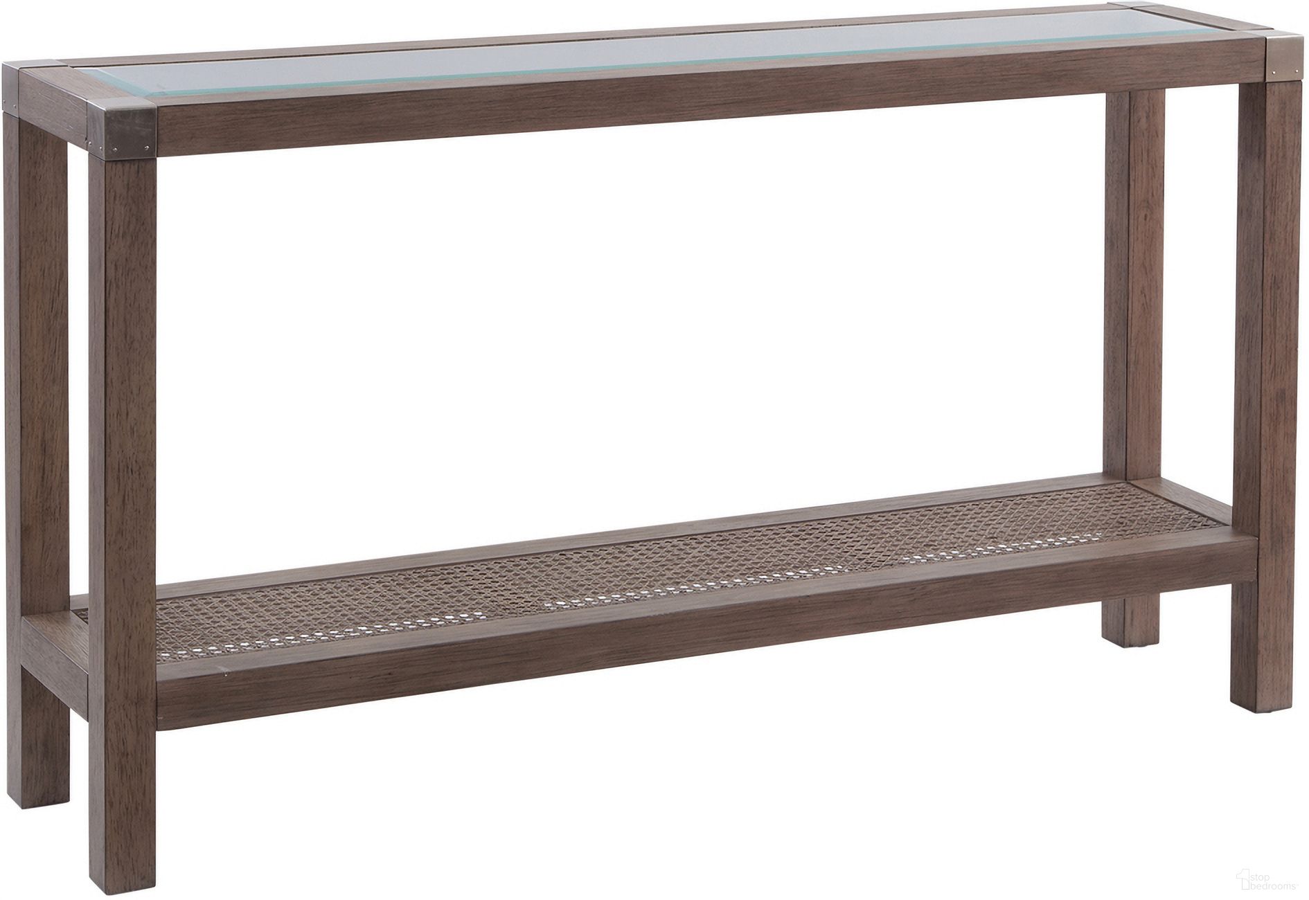The appearance of Calum Rectangle Console Table In Gray designed by Bassett Mirror Company in the coastal interior design. This gray piece of furniture  was selected by 1StopBedrooms from Calum Collection to add a touch of cosiness and style into your home. Sku: 9675-LR-400. Material: Wood.